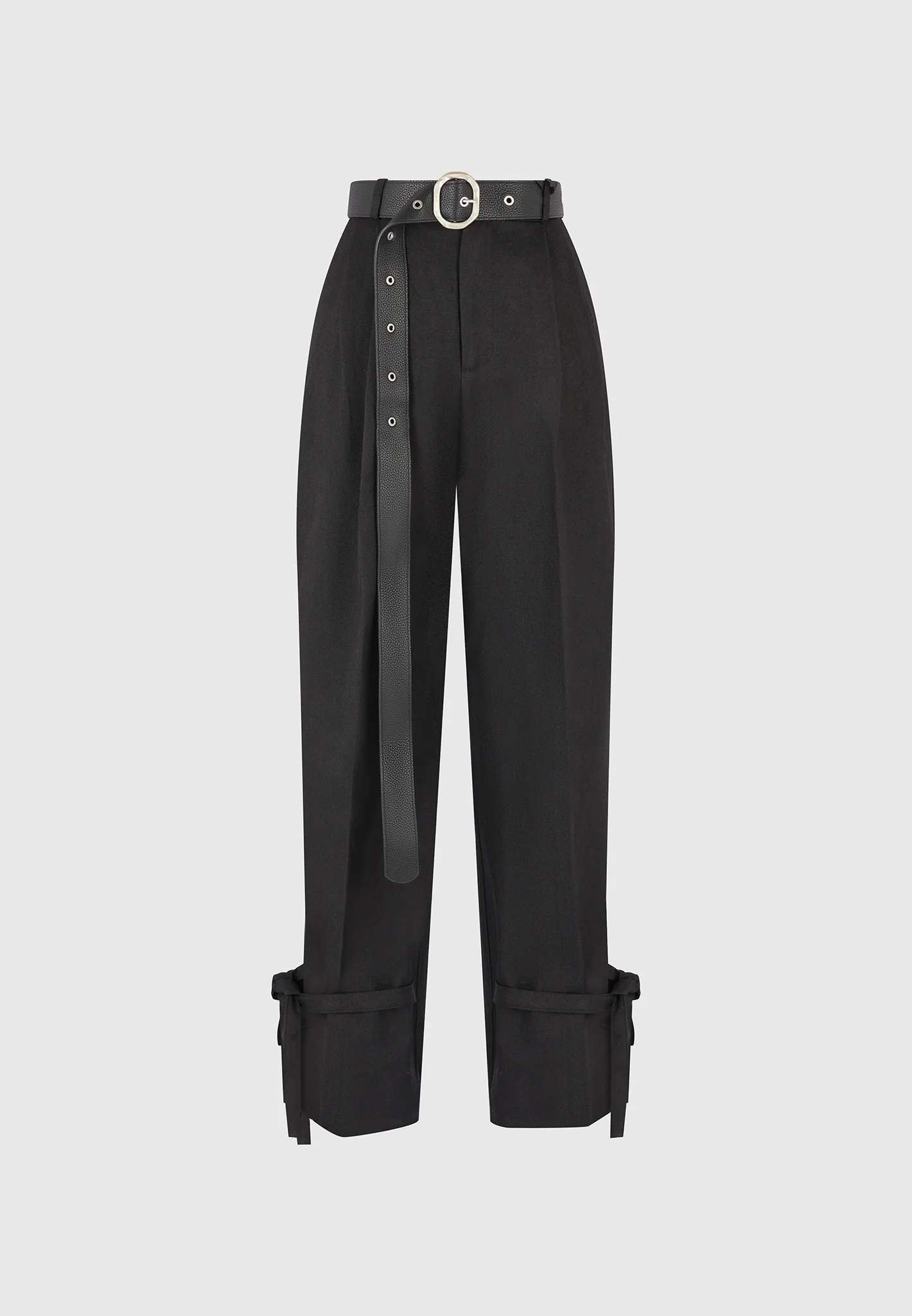 Suzanne - Tailored Trousers with Oversized Belt and Ankle Ties - Black - Image 6