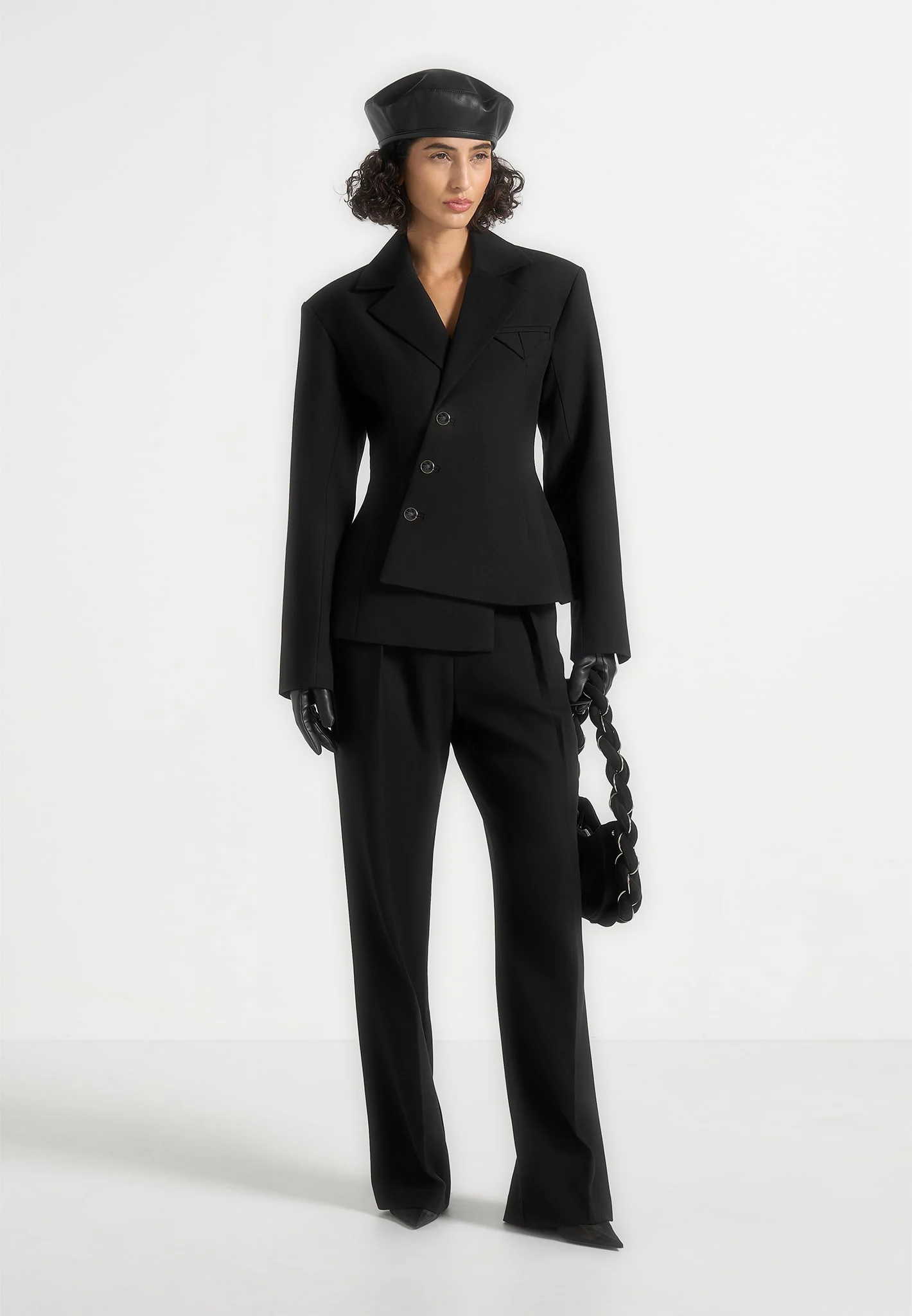 Thalia - Asymmetric Tailored Double Breasted Blazer - Black - Image 2