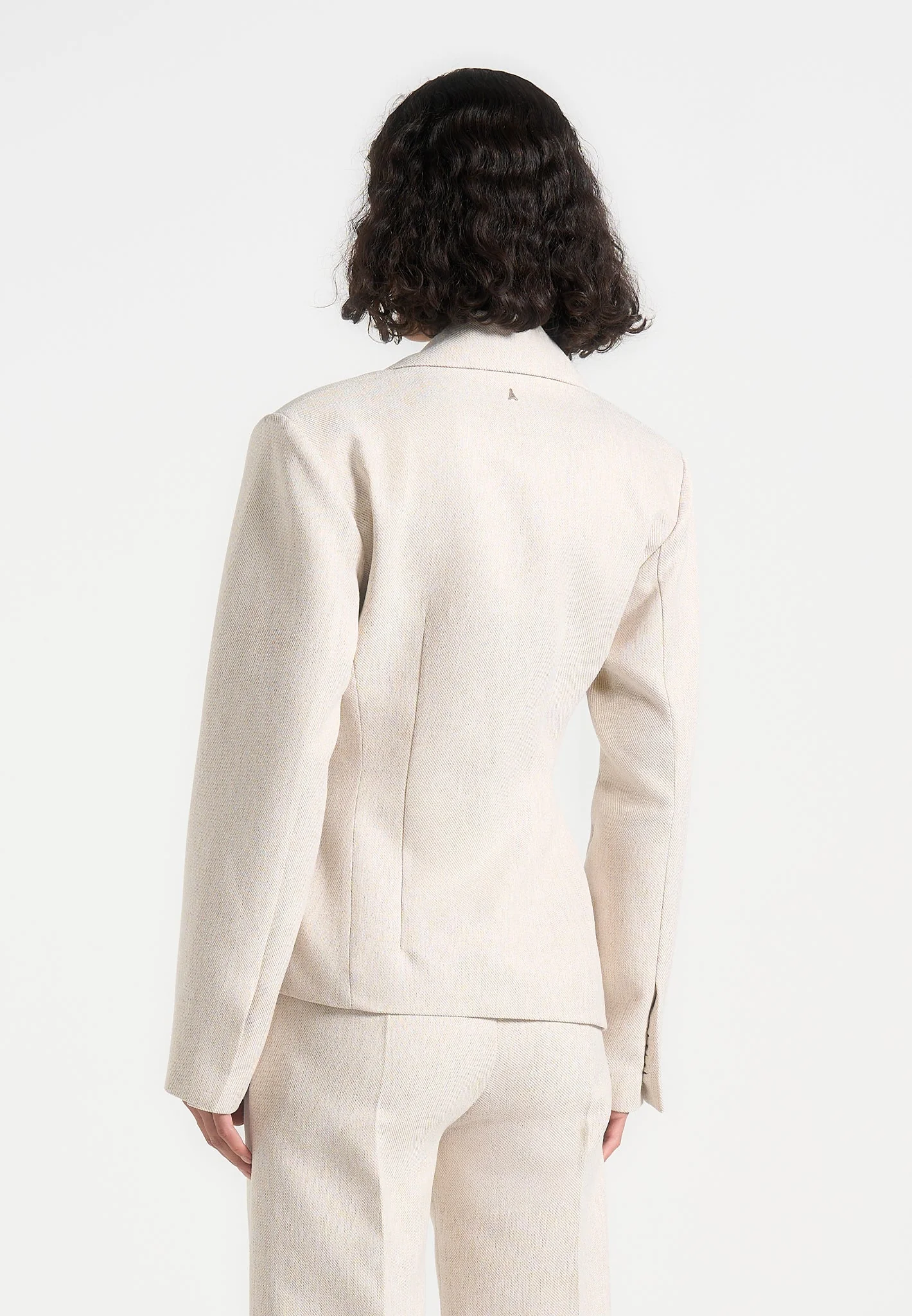 Thalia - Tailored Asymmetric Double Breasted Blazer - Light Beige - Image 5
