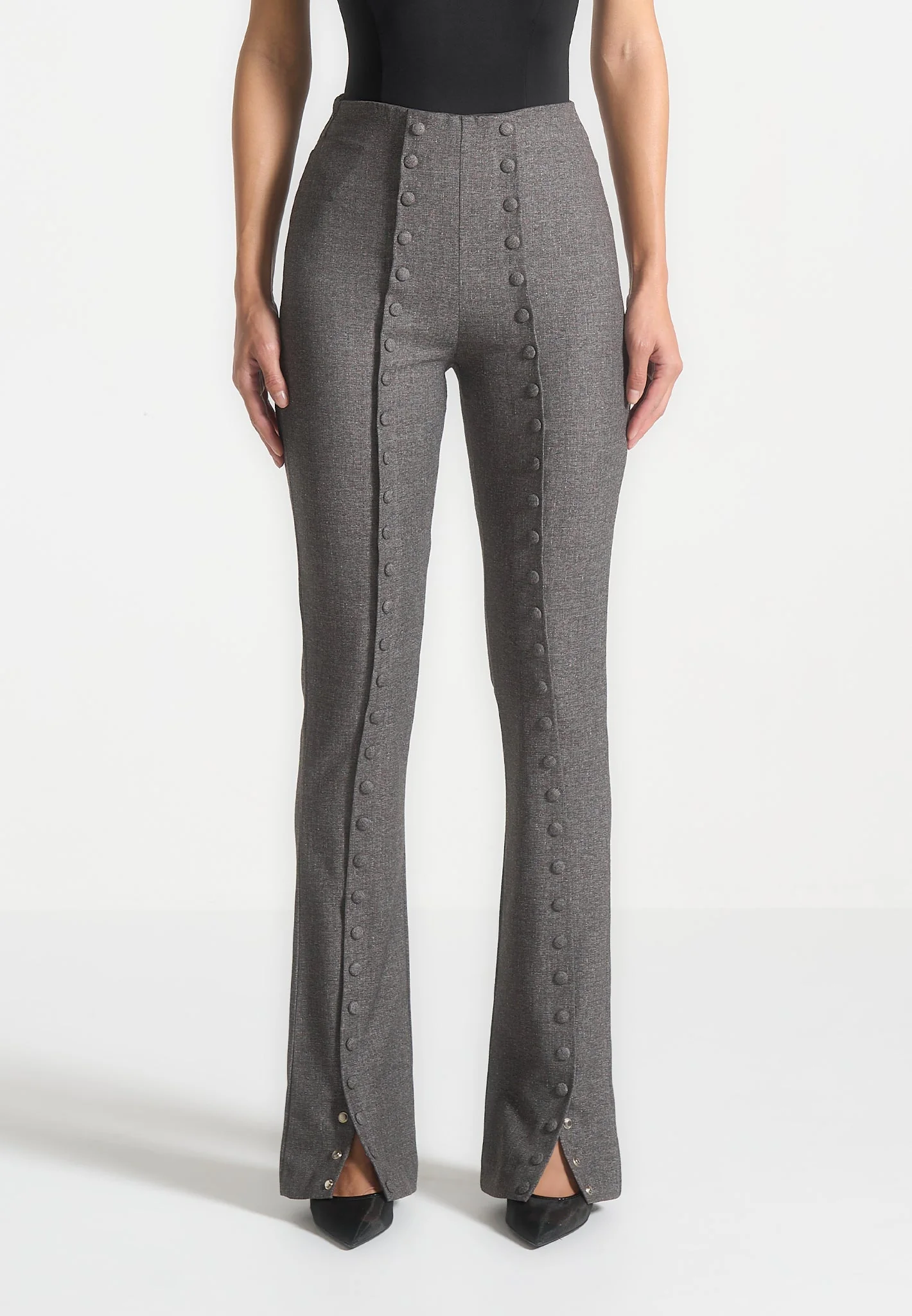 Therese - Tailored Button Detail Trousers - Dark Grey - Image 4