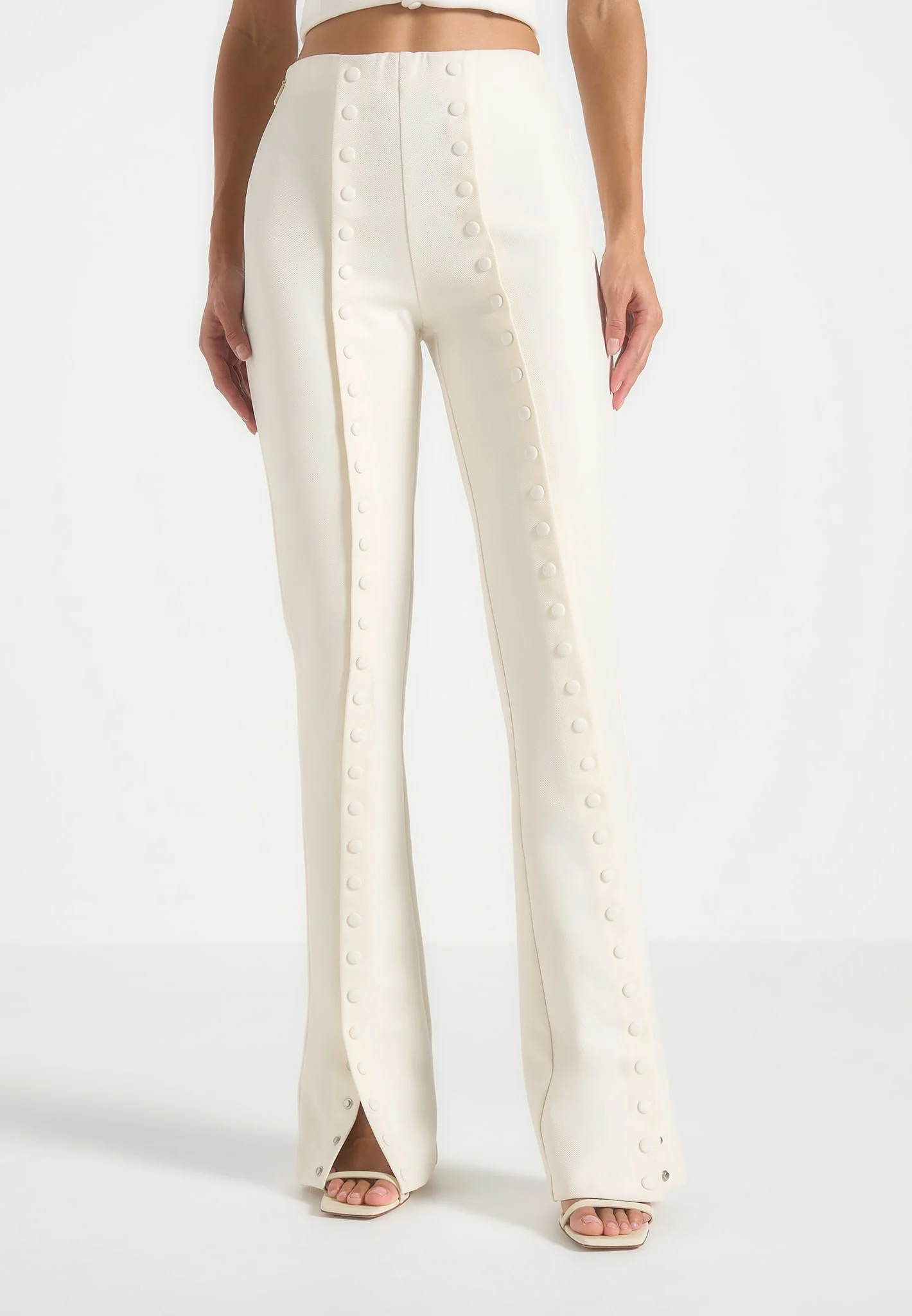 Therese - Tailored Button Detail Trousers - Off White - Image 2