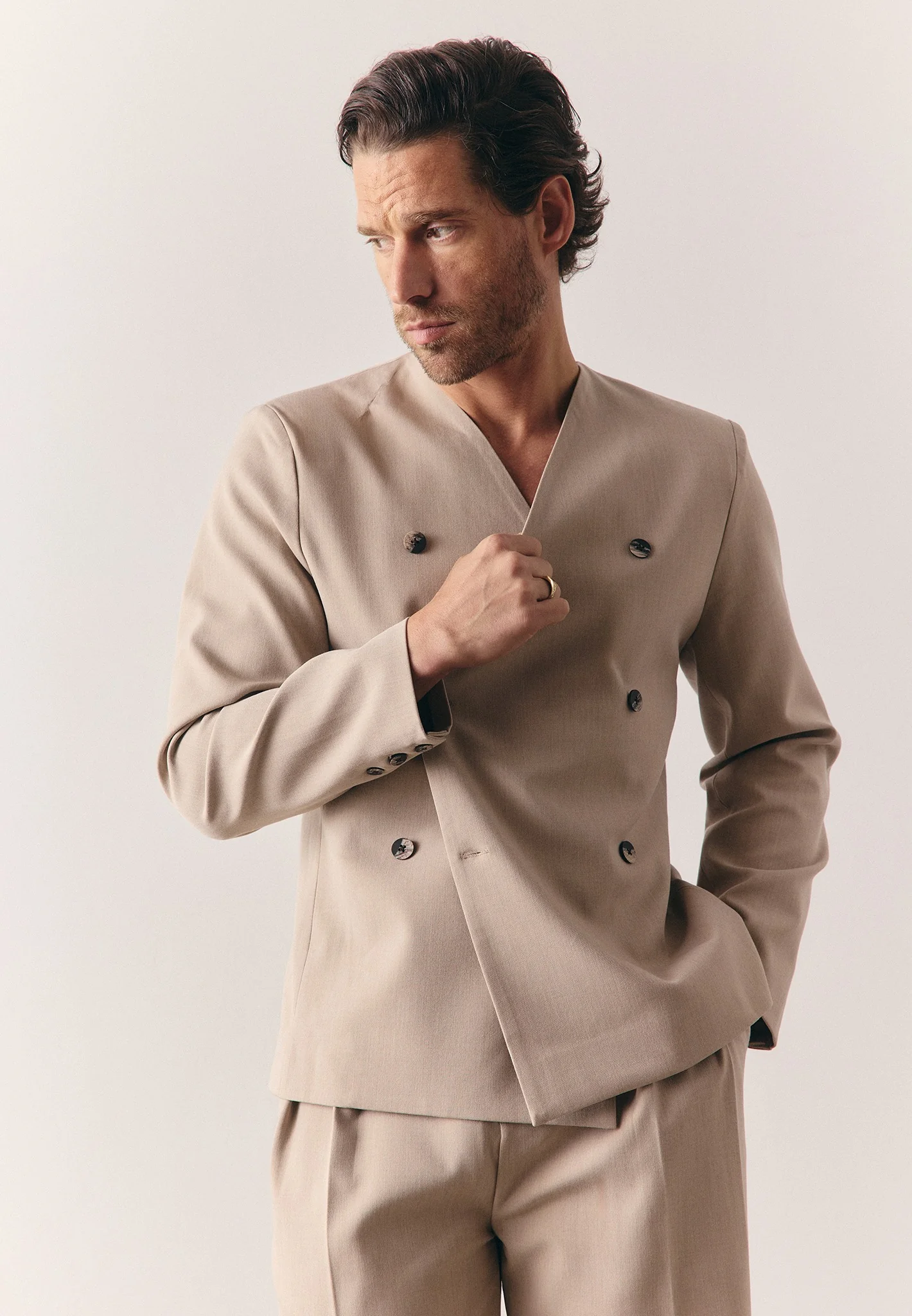 Timeo - Tailored Kimono Blazer - Beige - Image 5