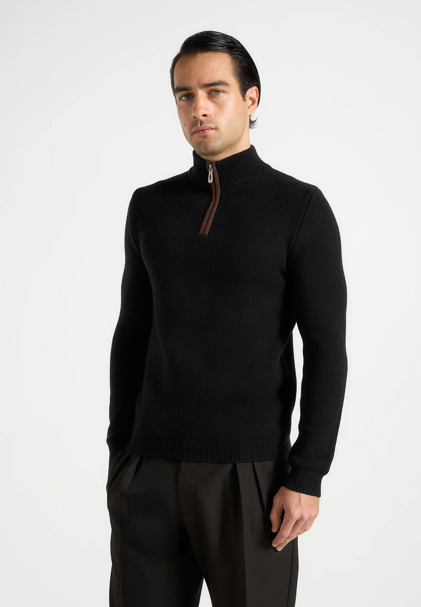 Torin - Quarter Zip Knit Jumper - Black