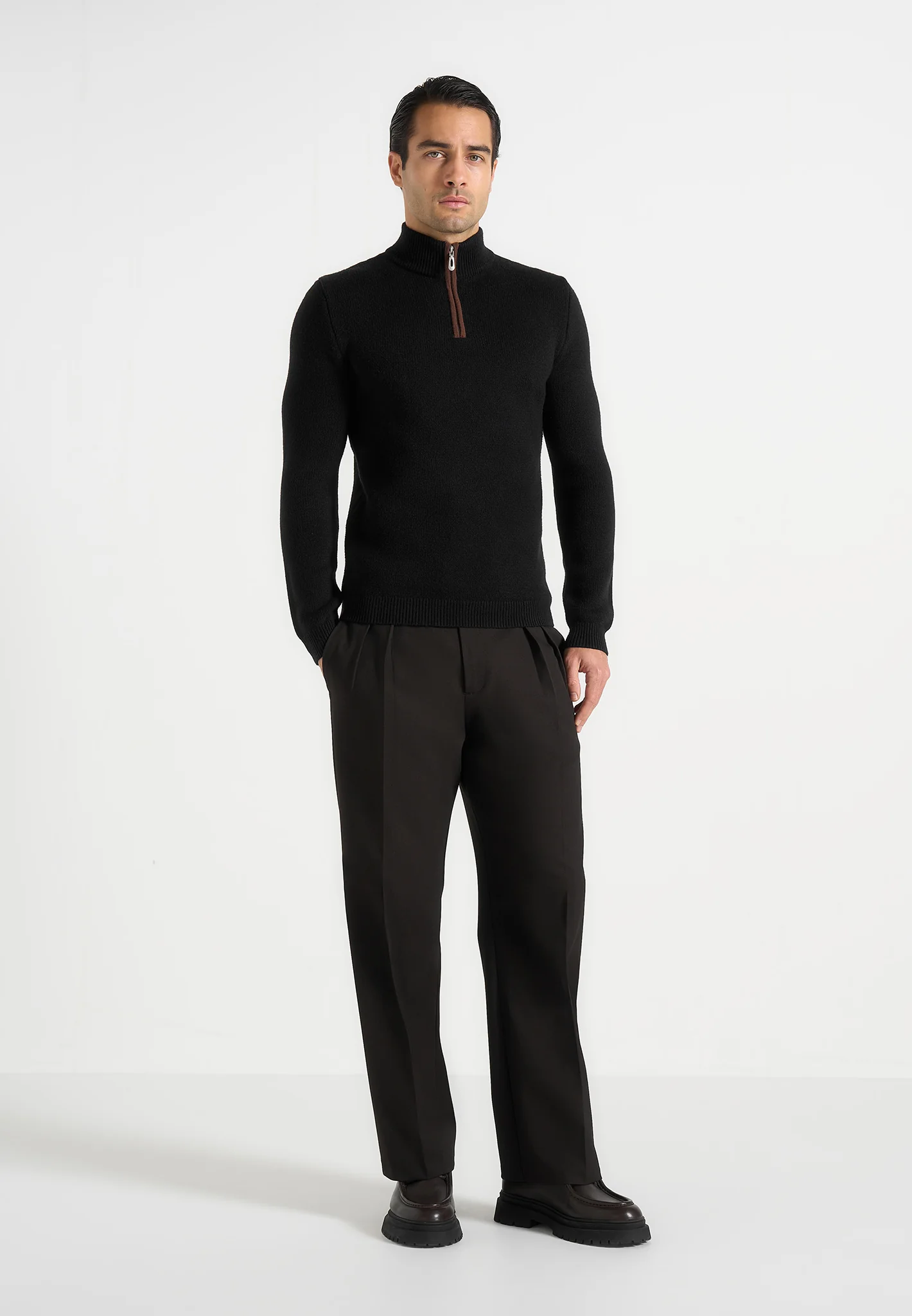 Torin - Quarter Zip Knit Jumper - Black - Image 2