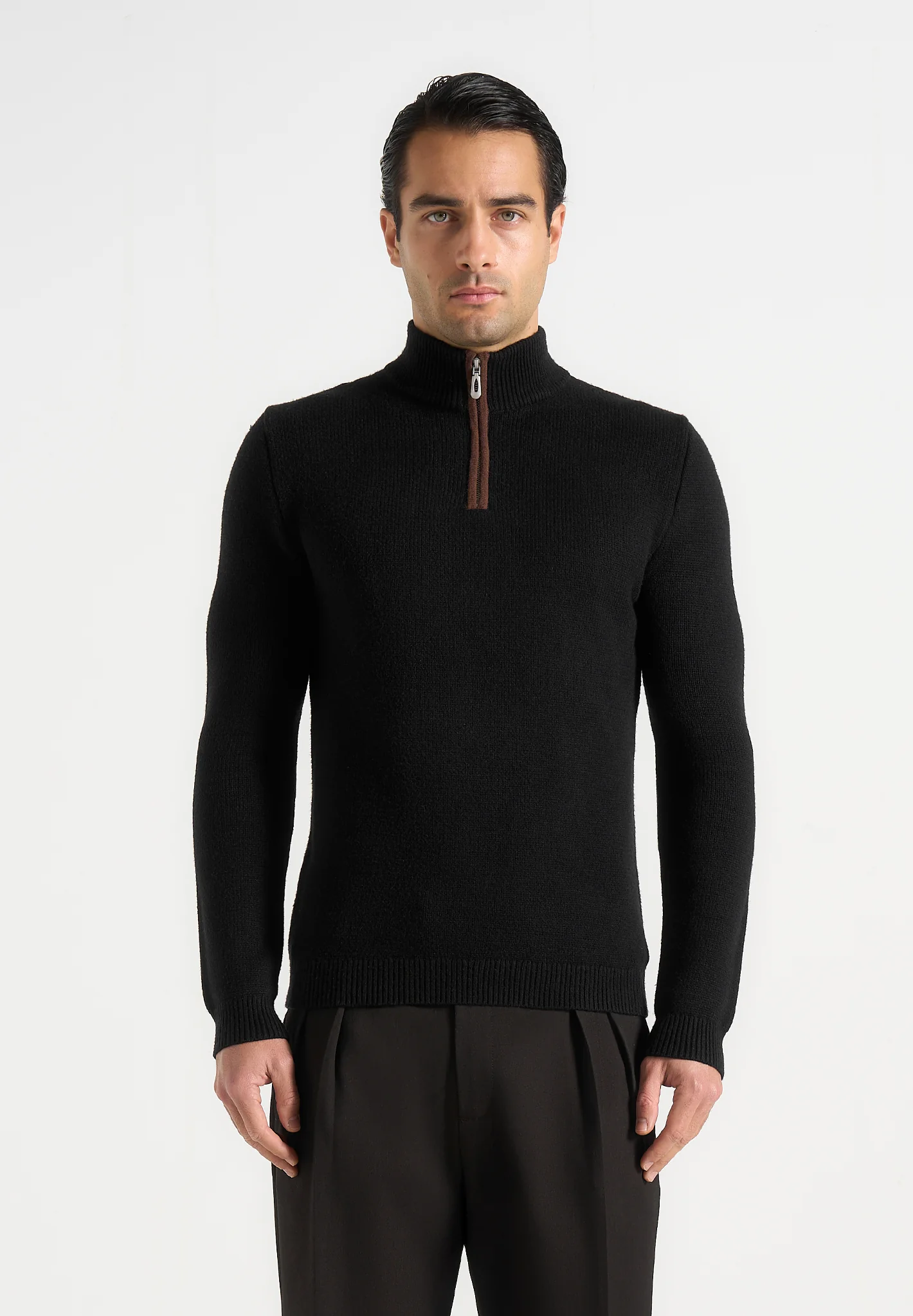 Torin - Quarter Zip Knit Jumper - Black - Image 3