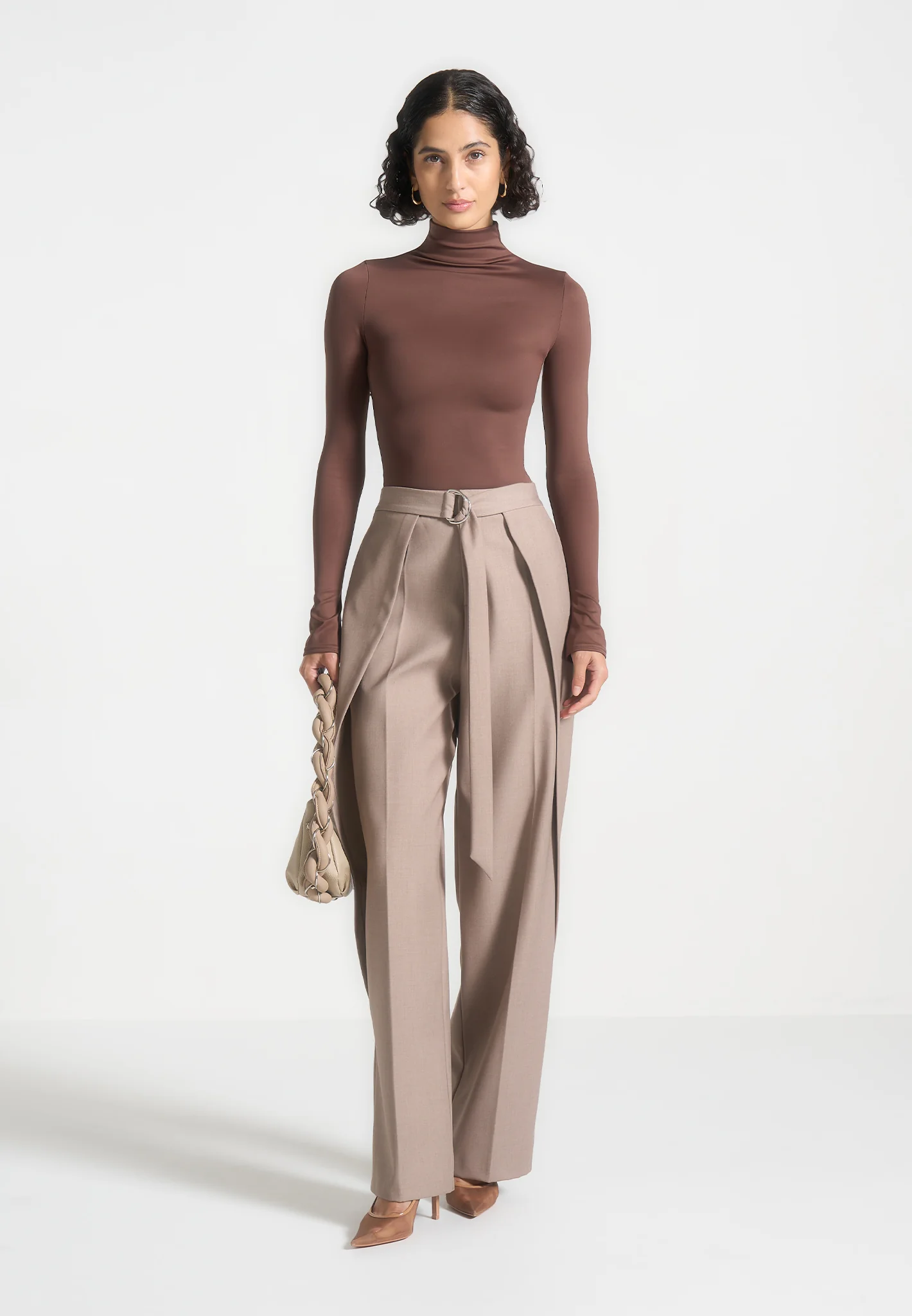 TP001 - Mock Neck Long Sleeve Top - Brown - Image 4