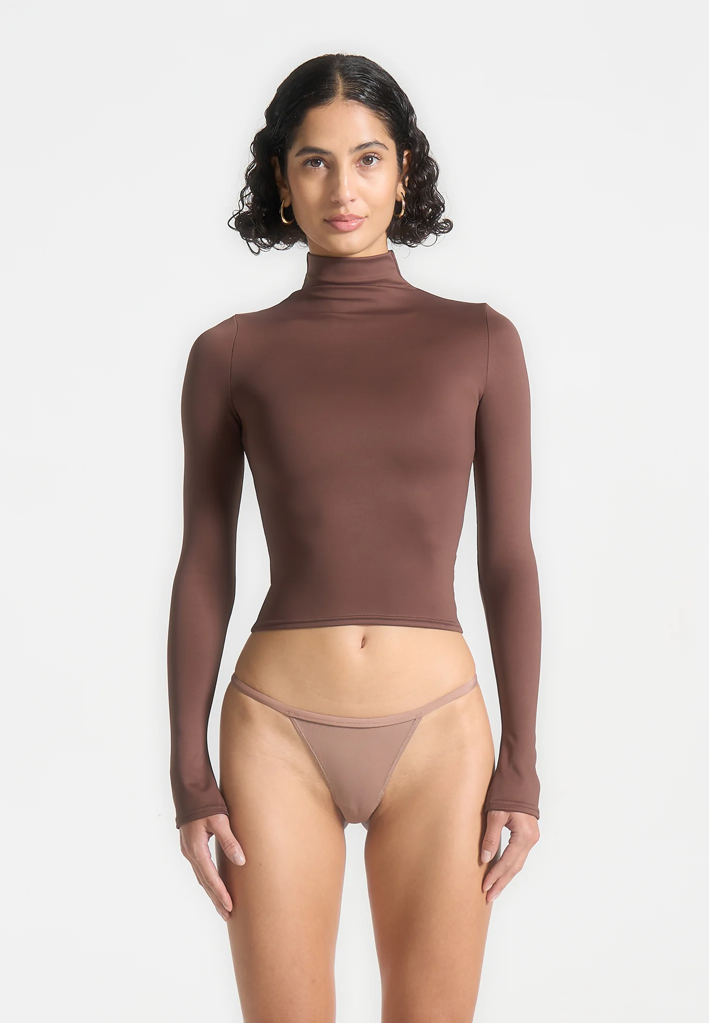 TP001 - Mock Neck Long Sleeve Top - Brown - Image 6