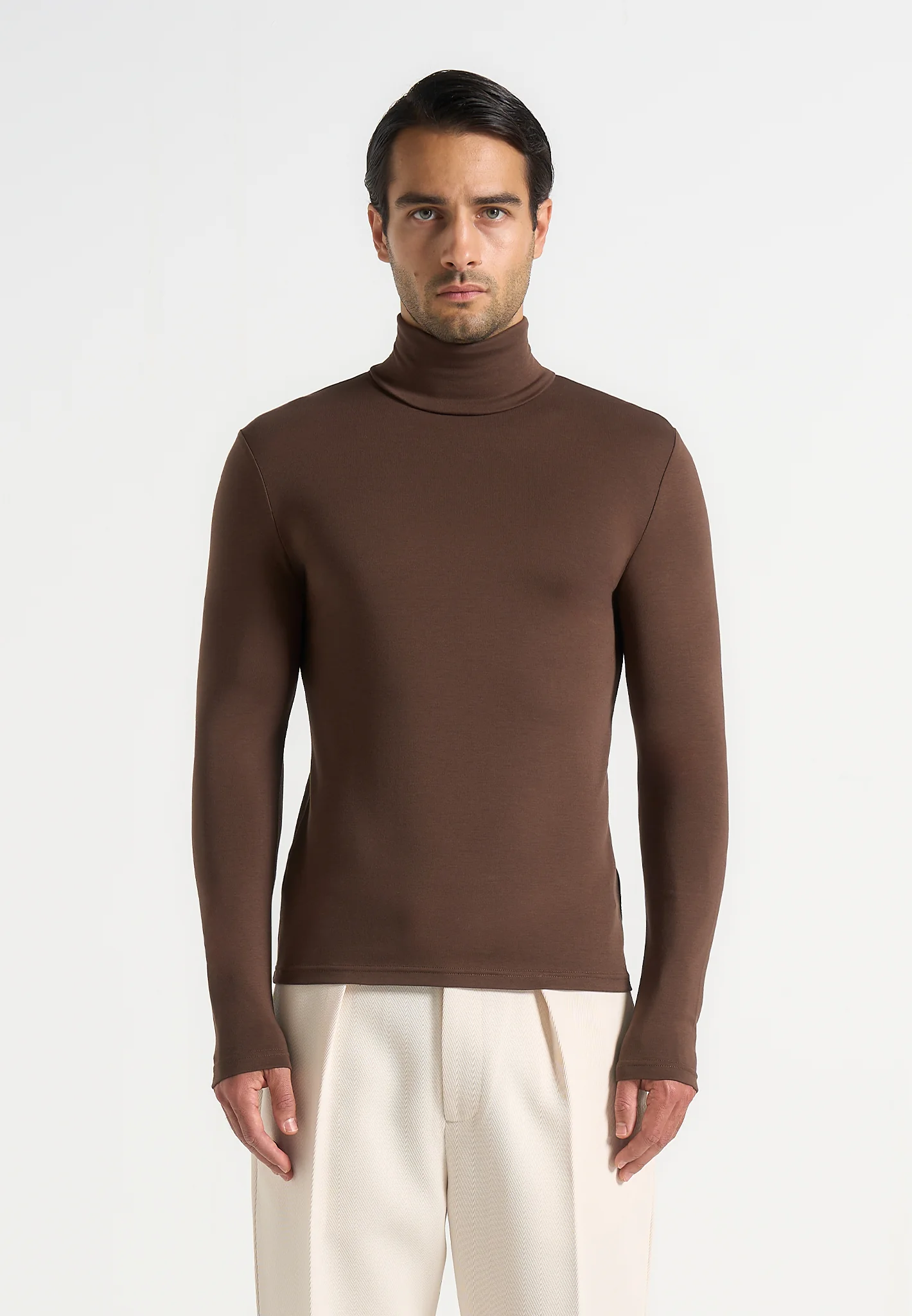 TS006 - Long Sleeve Roll Neck Top - Brown - Image 2