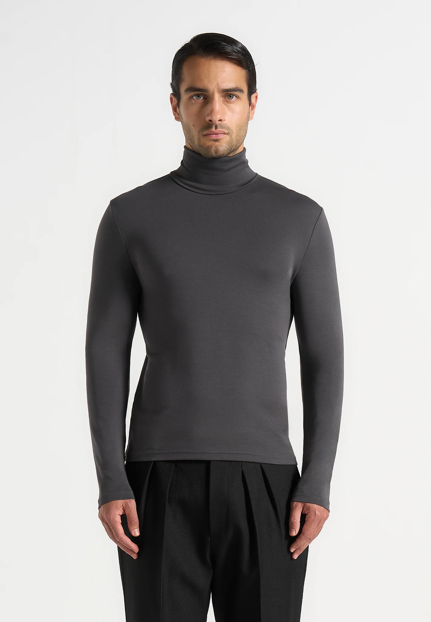 TS006 - Long Sleeve Roll Neck Top - Grey - Image 3
