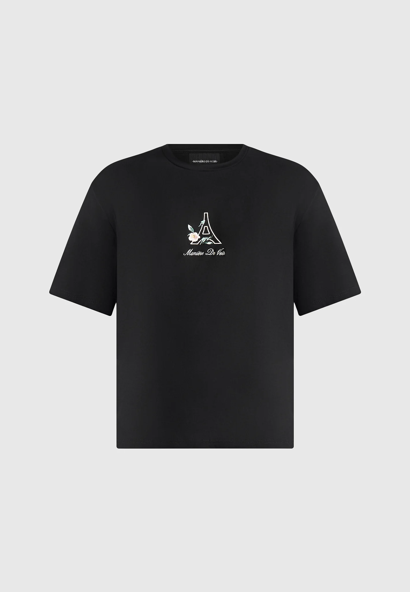 TS008 - Unisex Floral Eiffel Cotton T-Shirt - Black - Image 8