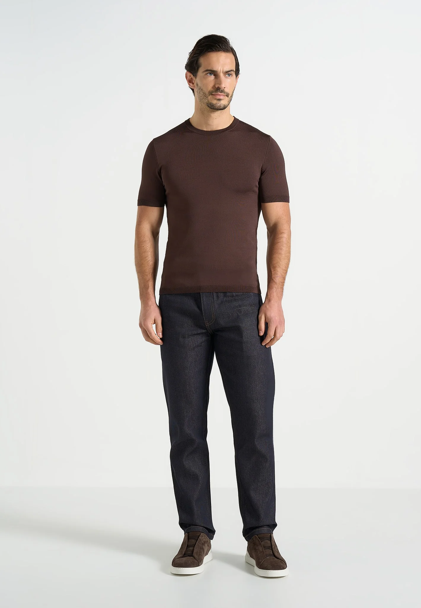 TS010 - Luxe Knitted T-Shirt - Brown - Image 2