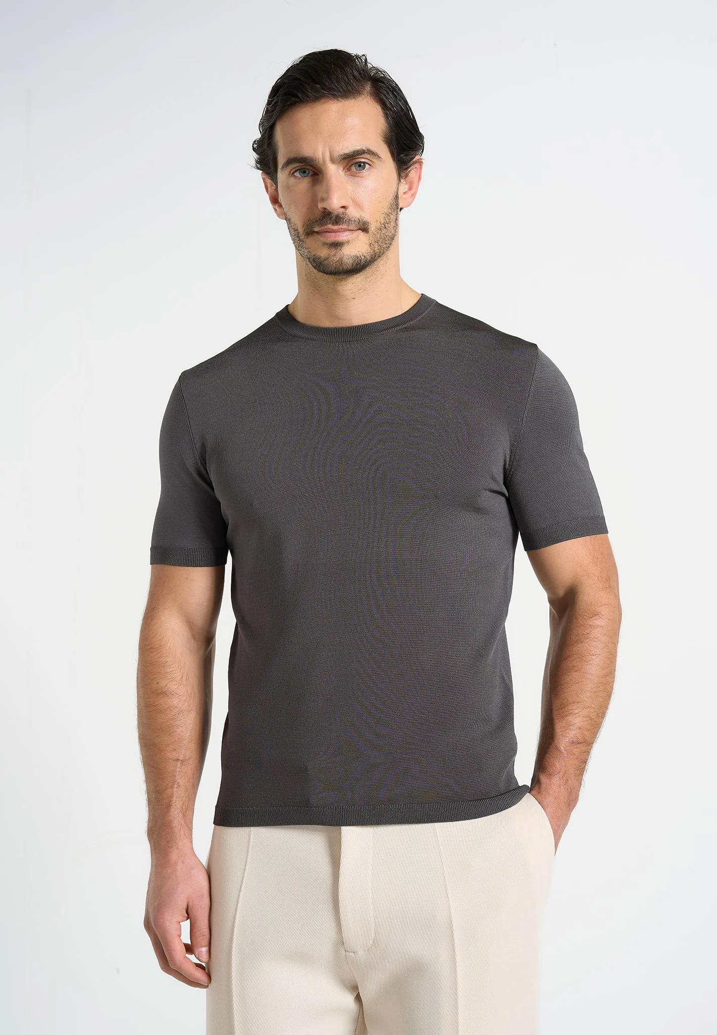 TS010 - Luxe Knitted T-Shirt - Charcoal - Image 2