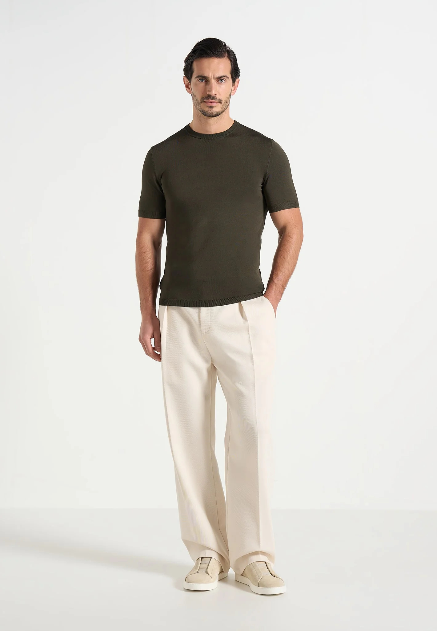 TS010 - Luxe Knitted T-Shirt - Olive - Image 2