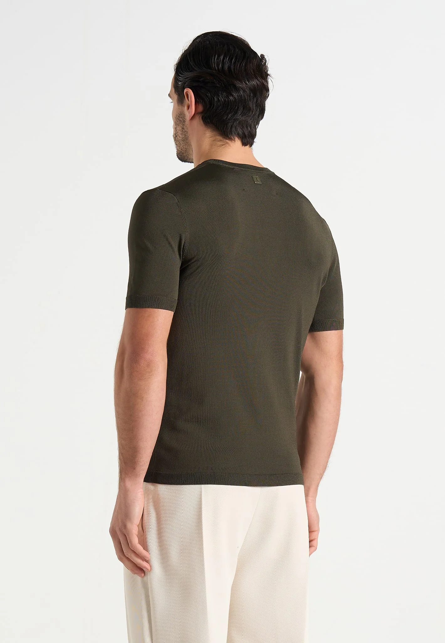 TS010 - Luxe Knitted T-Shirt - Olive - Image 4