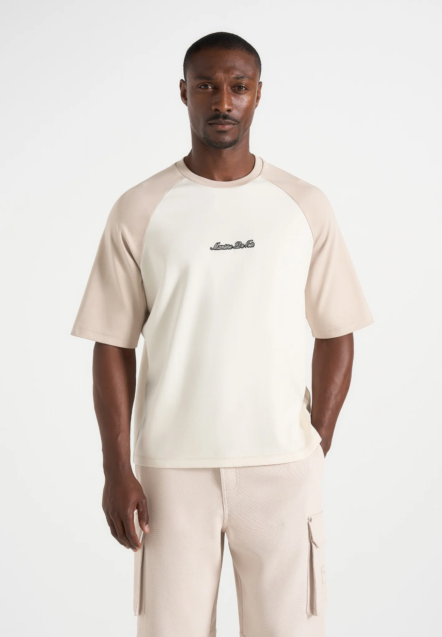 Unisex Signature Raglan Cotton T-Shirt - Cream/Beige - Image 2