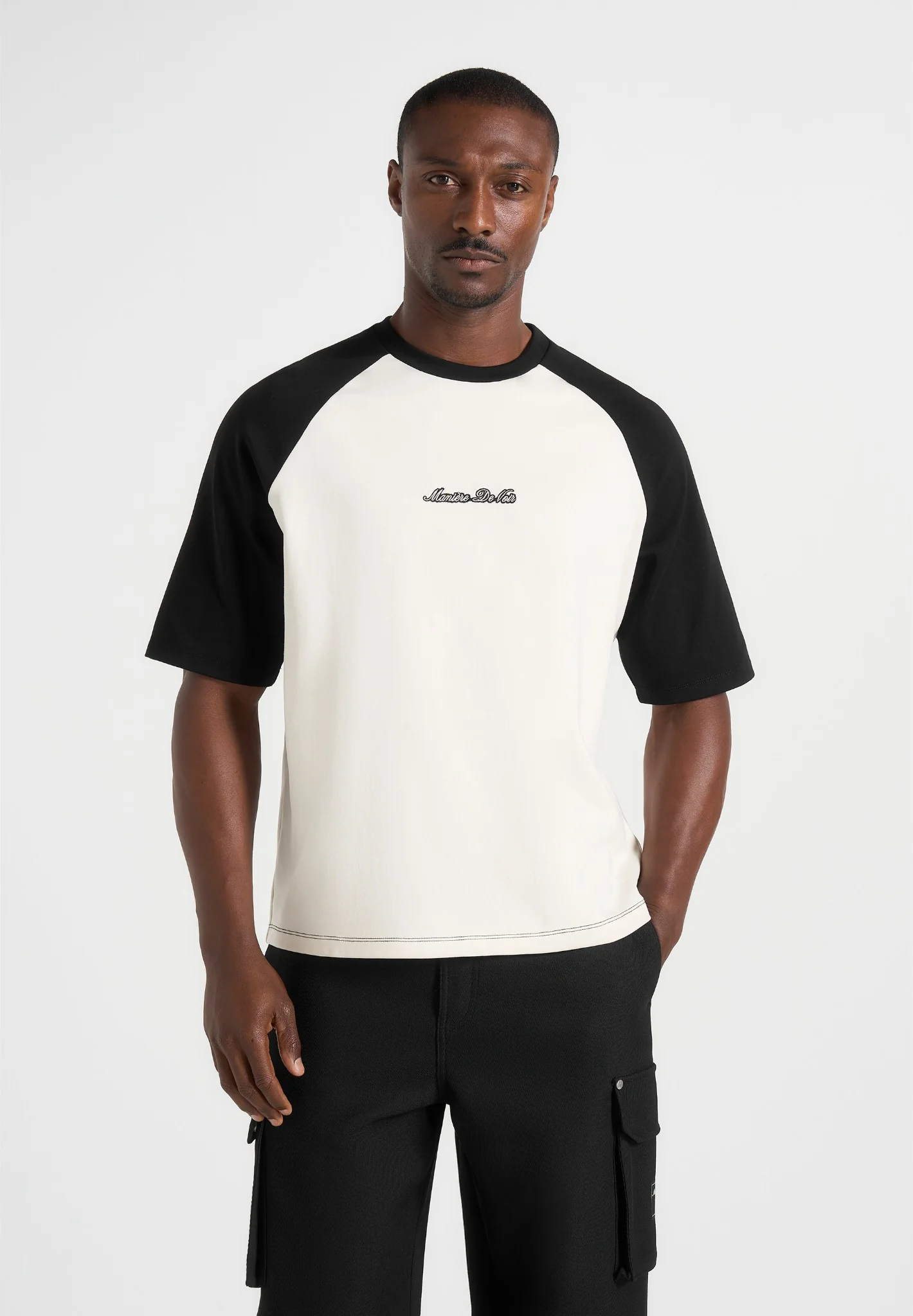 Unisex Signature Raglan Cotton T-Shirt - White/Black - Image 2