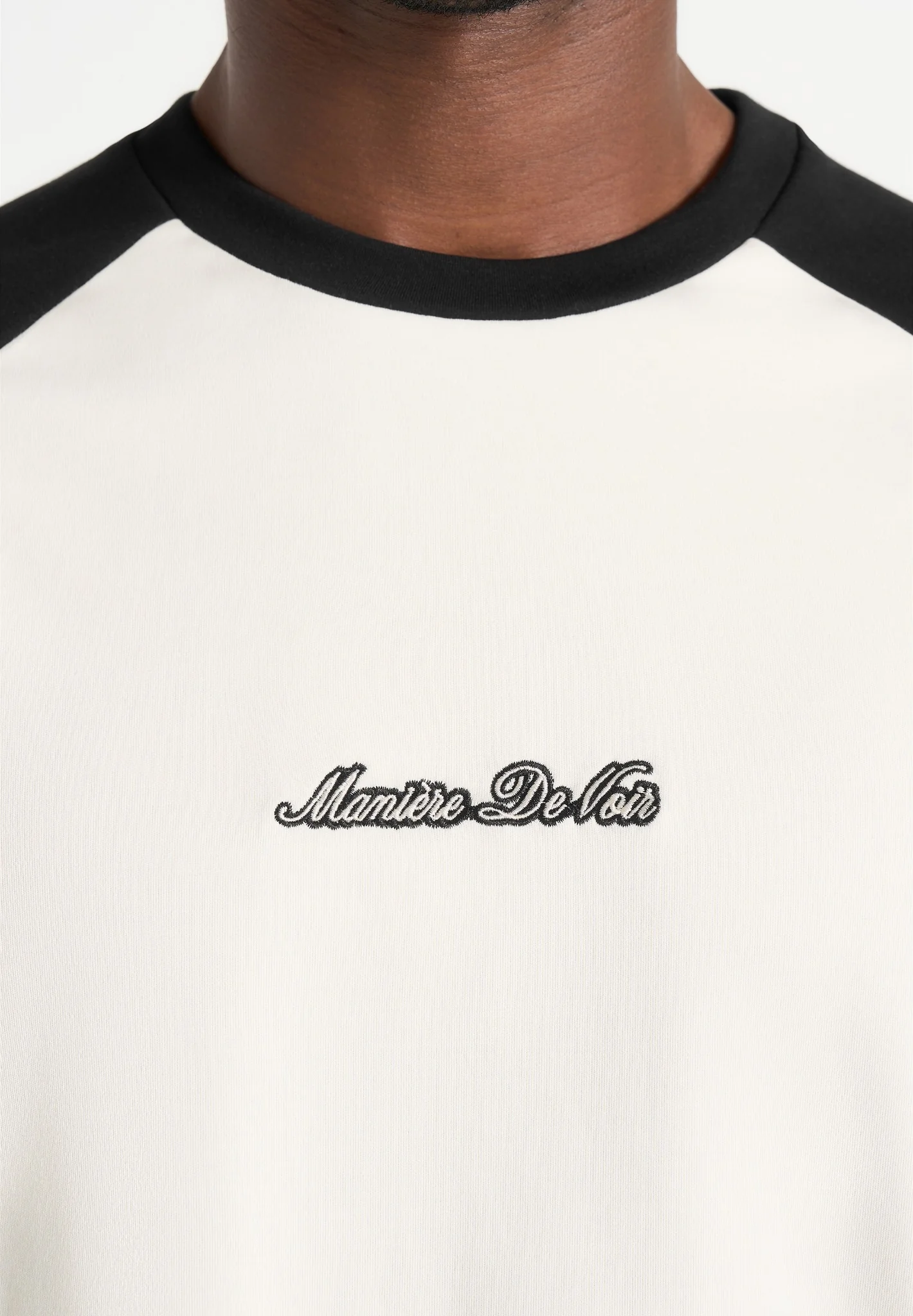 Unisex Signature Raglan Cotton T-Shirt - White/Black - Image 3