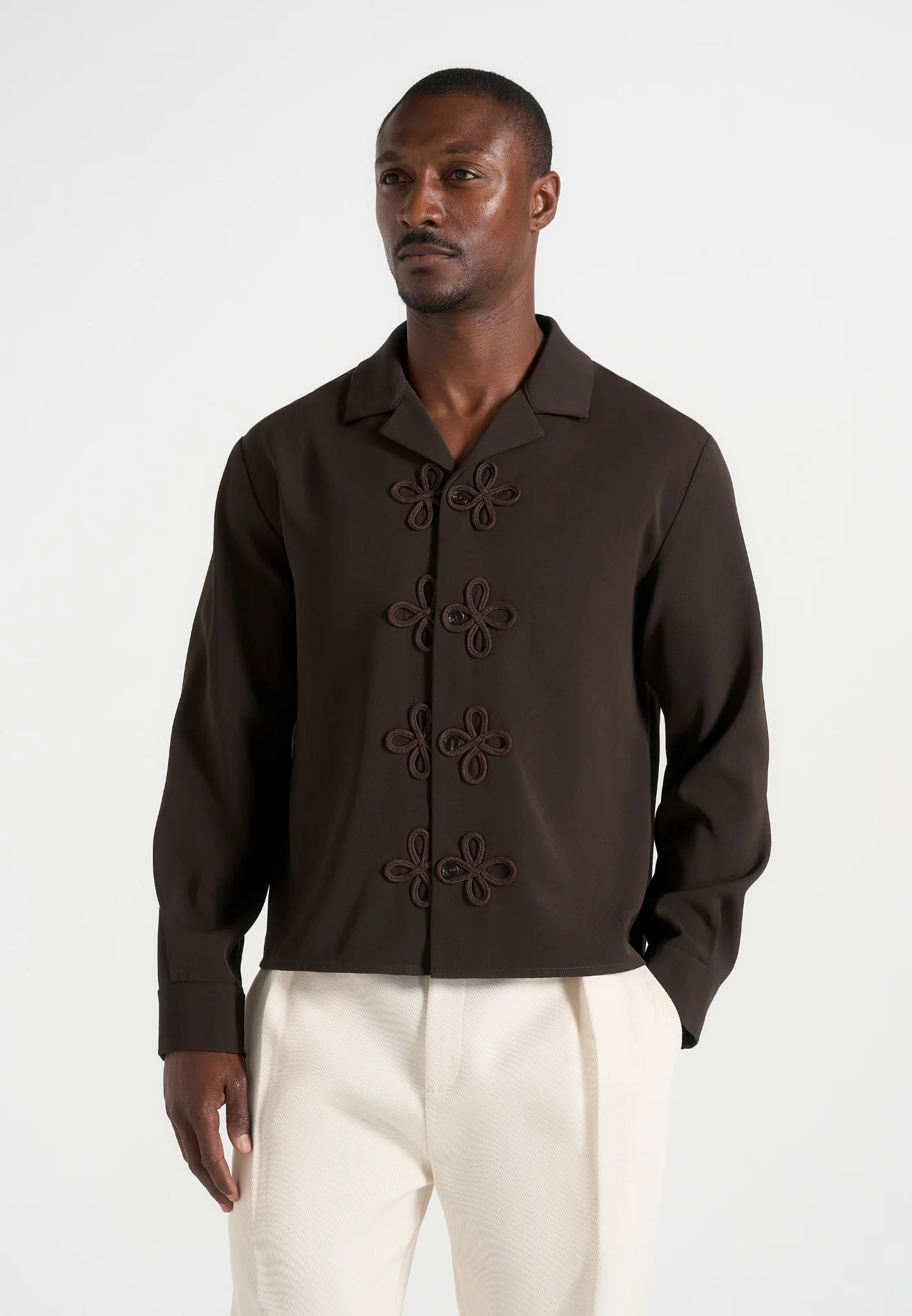 Valen - Applique Detail Long Sleeve Shirt - Brown - Image 3