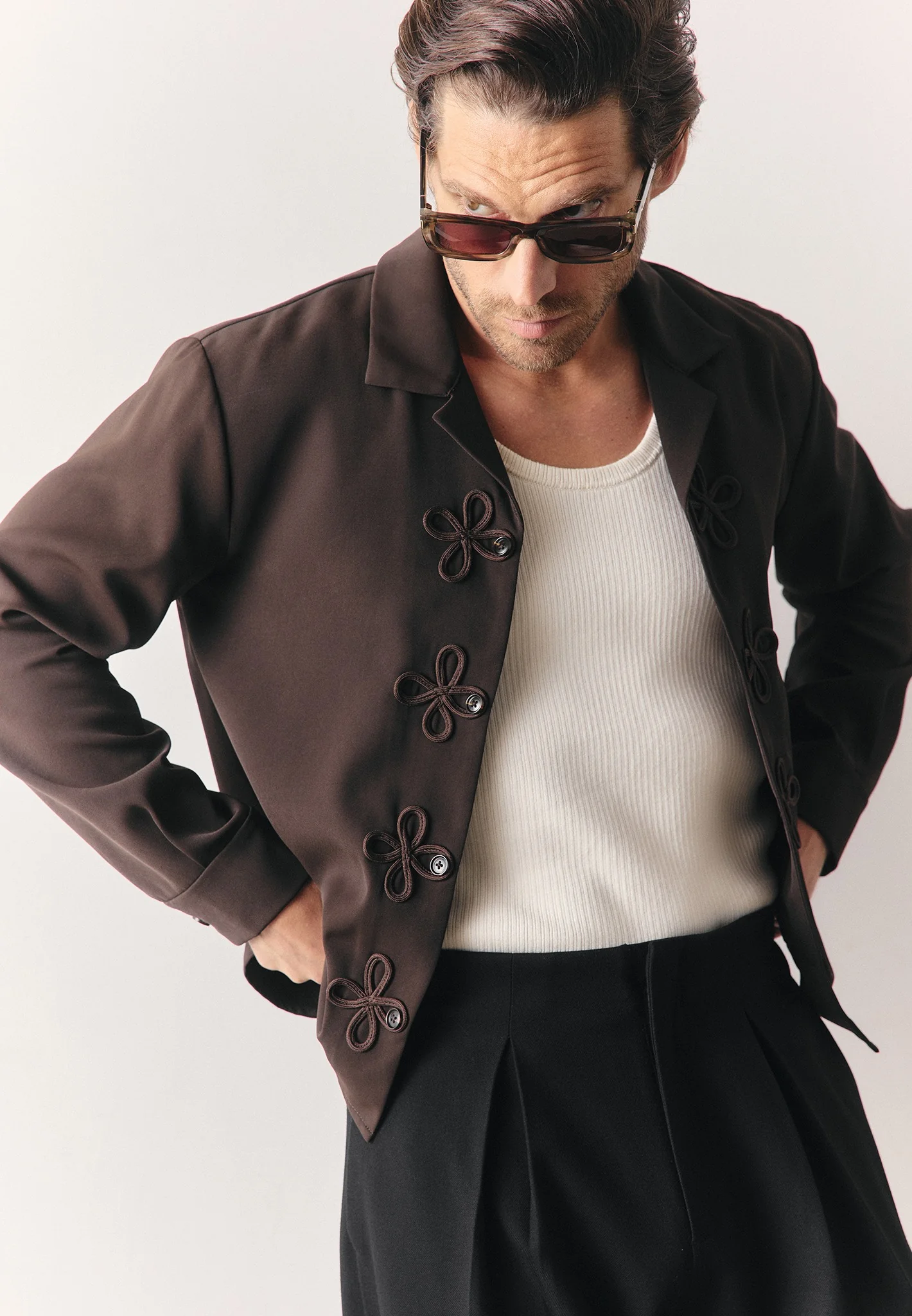 Valen - Applique Detail Long Sleeve Shirt - Brown - Image 6