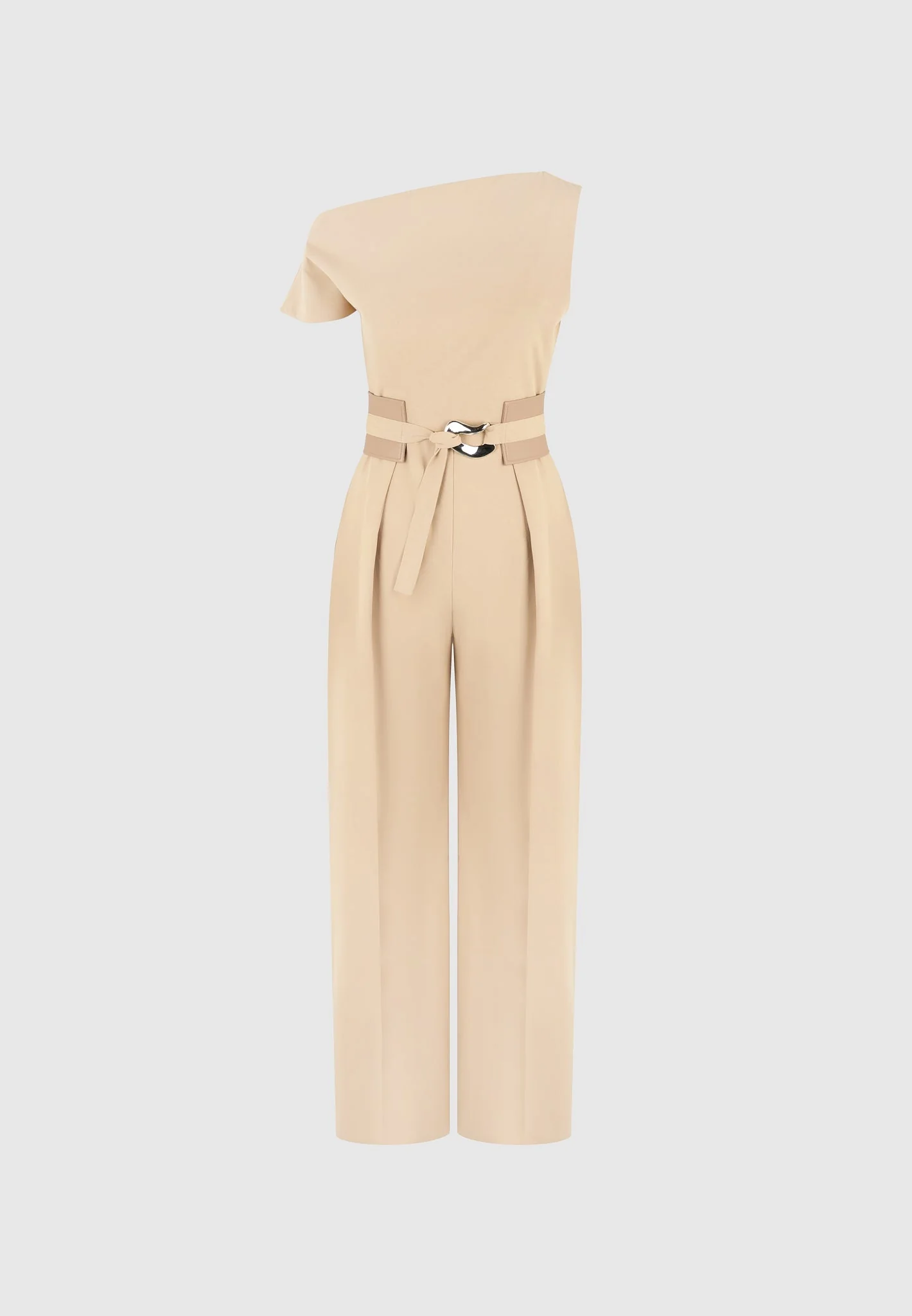 Valerie - Tailored Off Shoulder Jumpsuit with Belt - Beige - Image 5