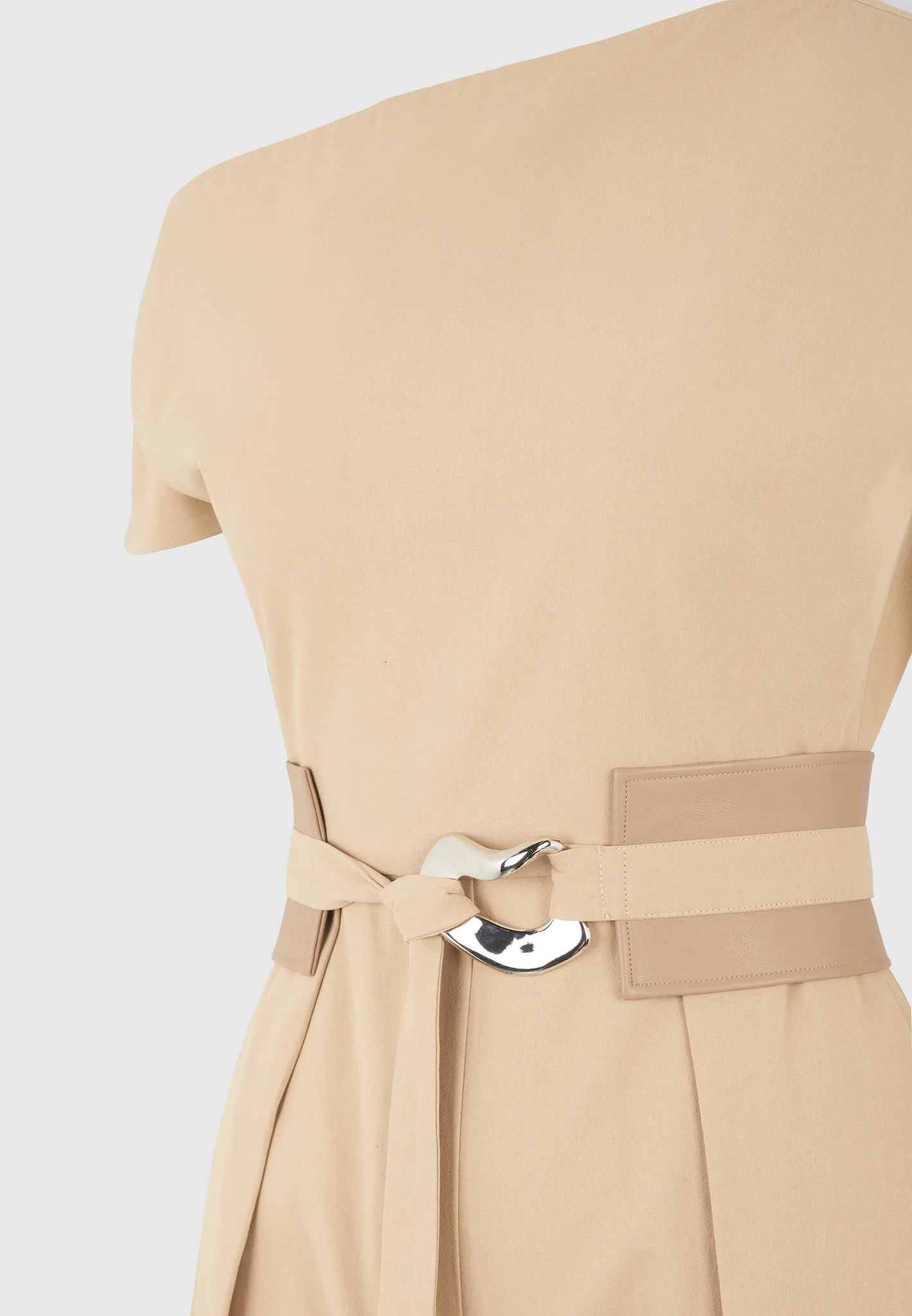Valerie - Tailored Off Shoulder Jumpsuit with Belt - Beige - Image 6