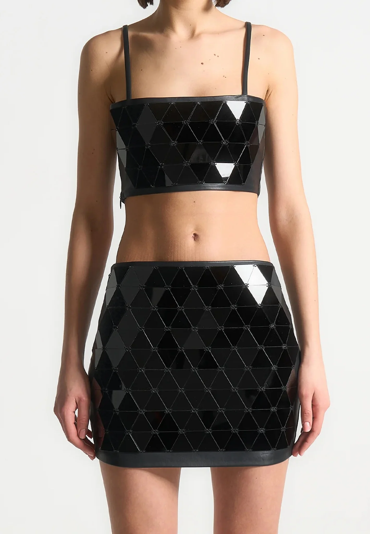 Leather Mirrored Bandeau Top - Black/Black - Image 2