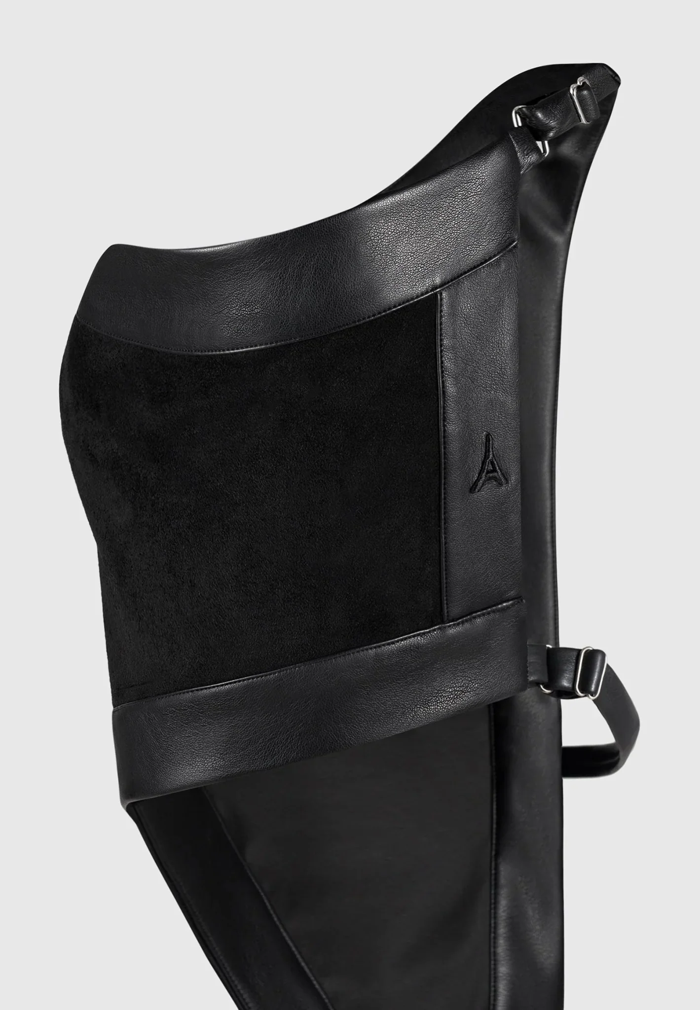 Suede & Leather Asymmetric Backless Top - Black - Image 5