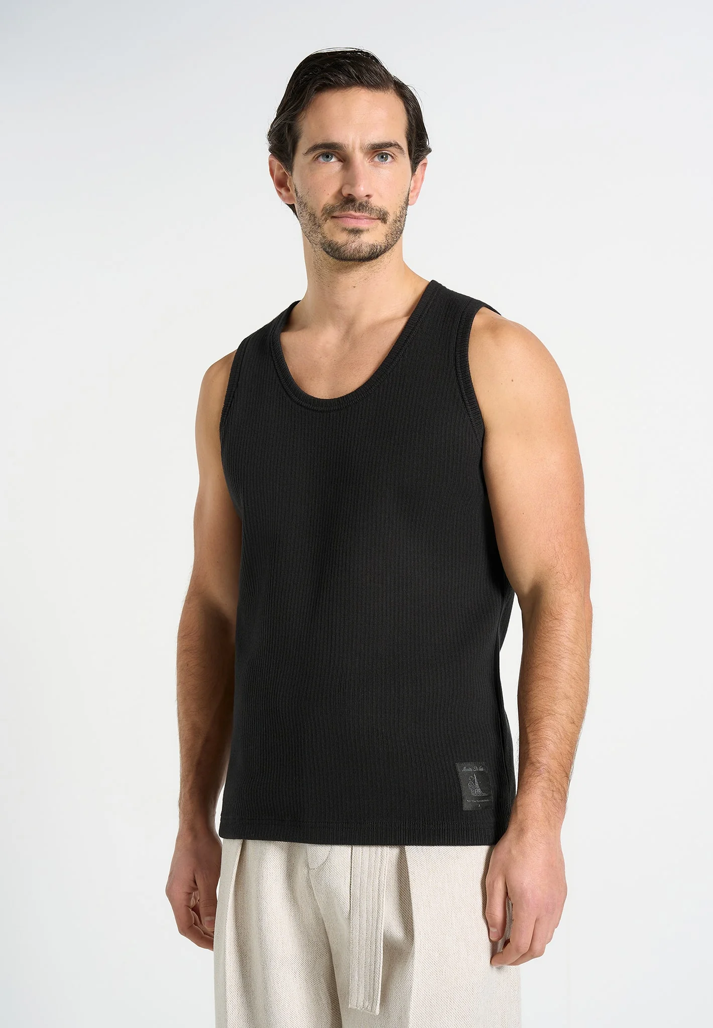 VS001 - Ribbed Cotton Vest - Black - Image 3