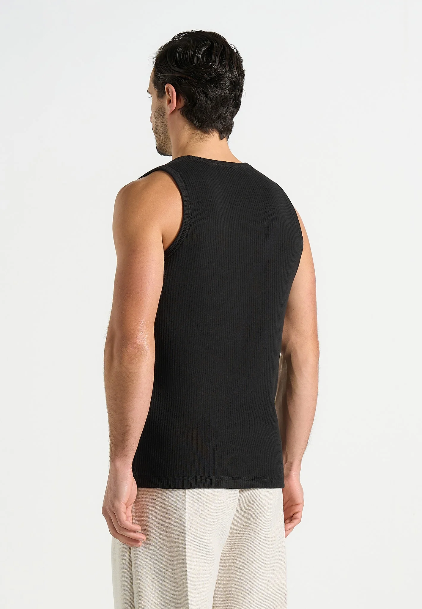 VS001 - Ribbed Cotton Vest - Black - Image 4