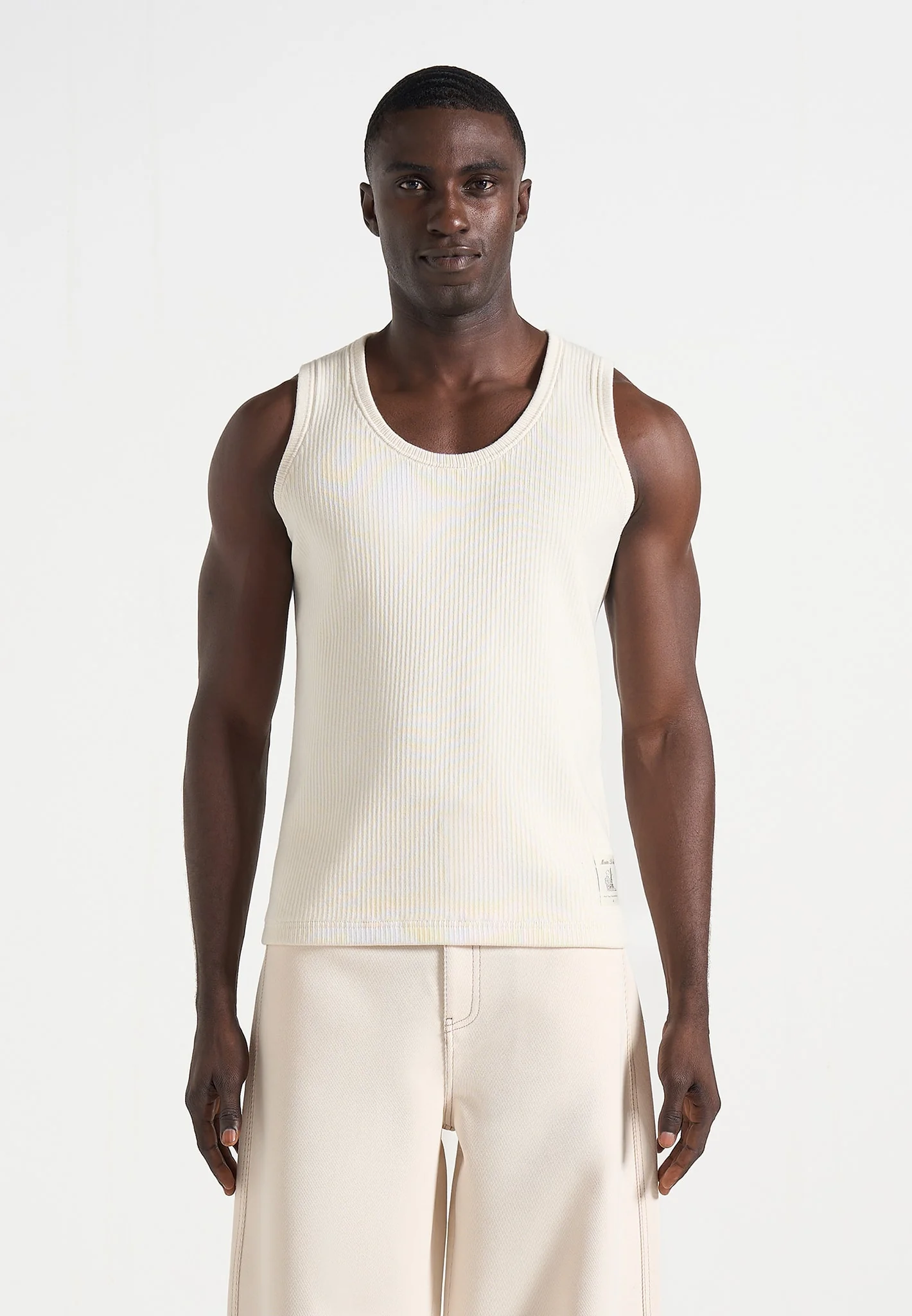 VS001 - Ribbed Cotton Vest - Cream - Image 3