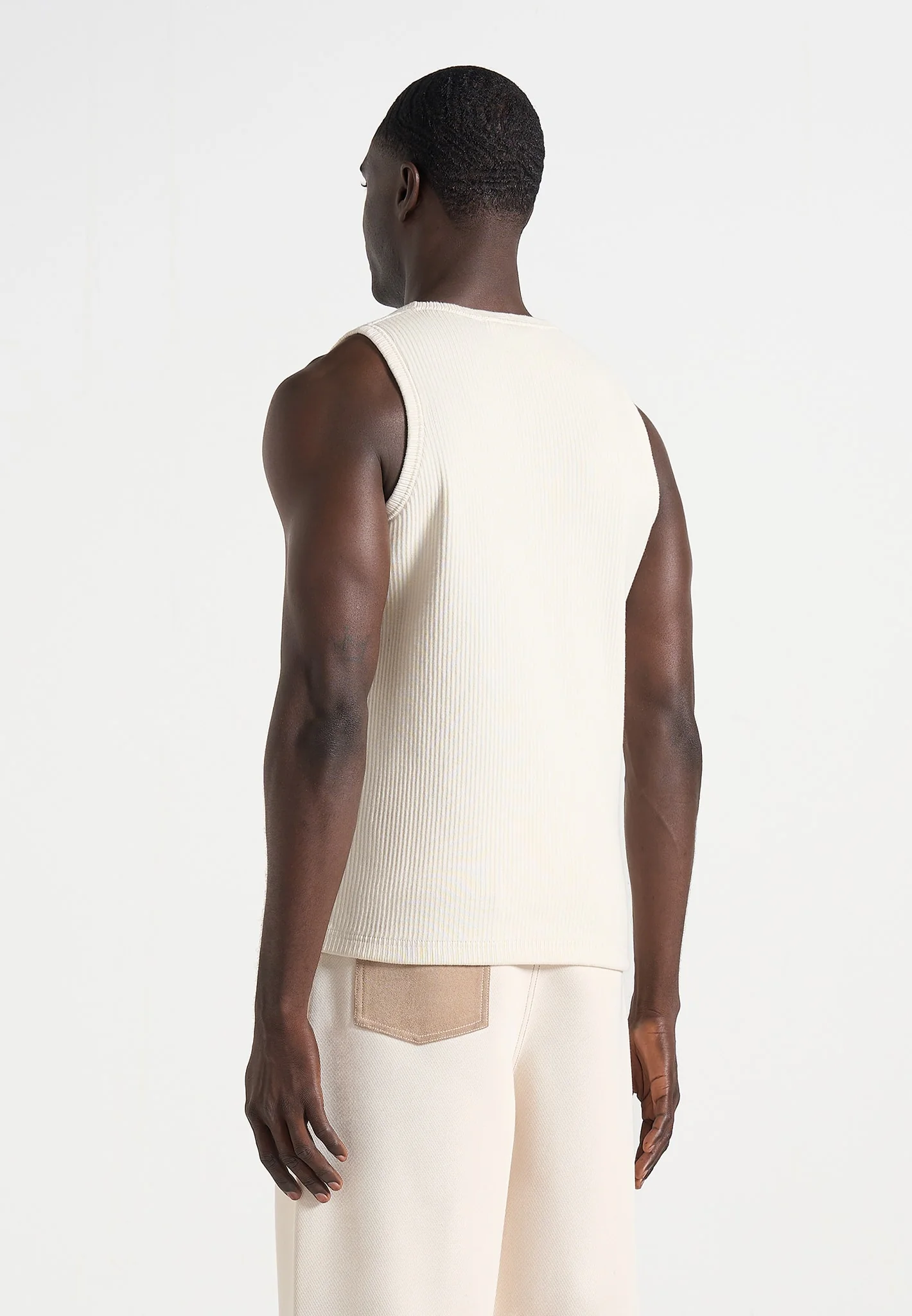 VS001 - Ribbed Cotton Vest - Cream - Image 4