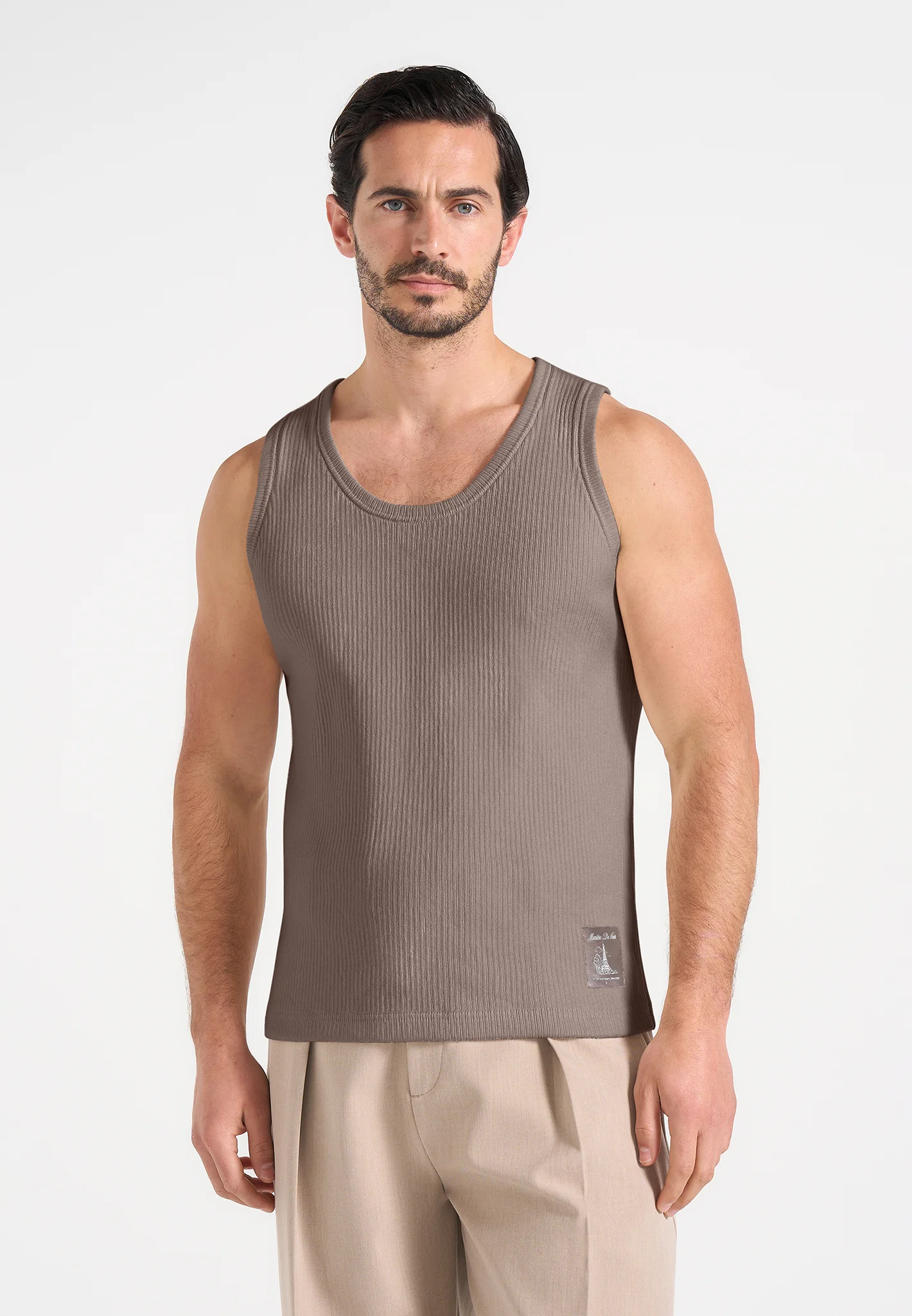 VS001 - Ribbed Cotton Vest - Mushroom - Image 2
