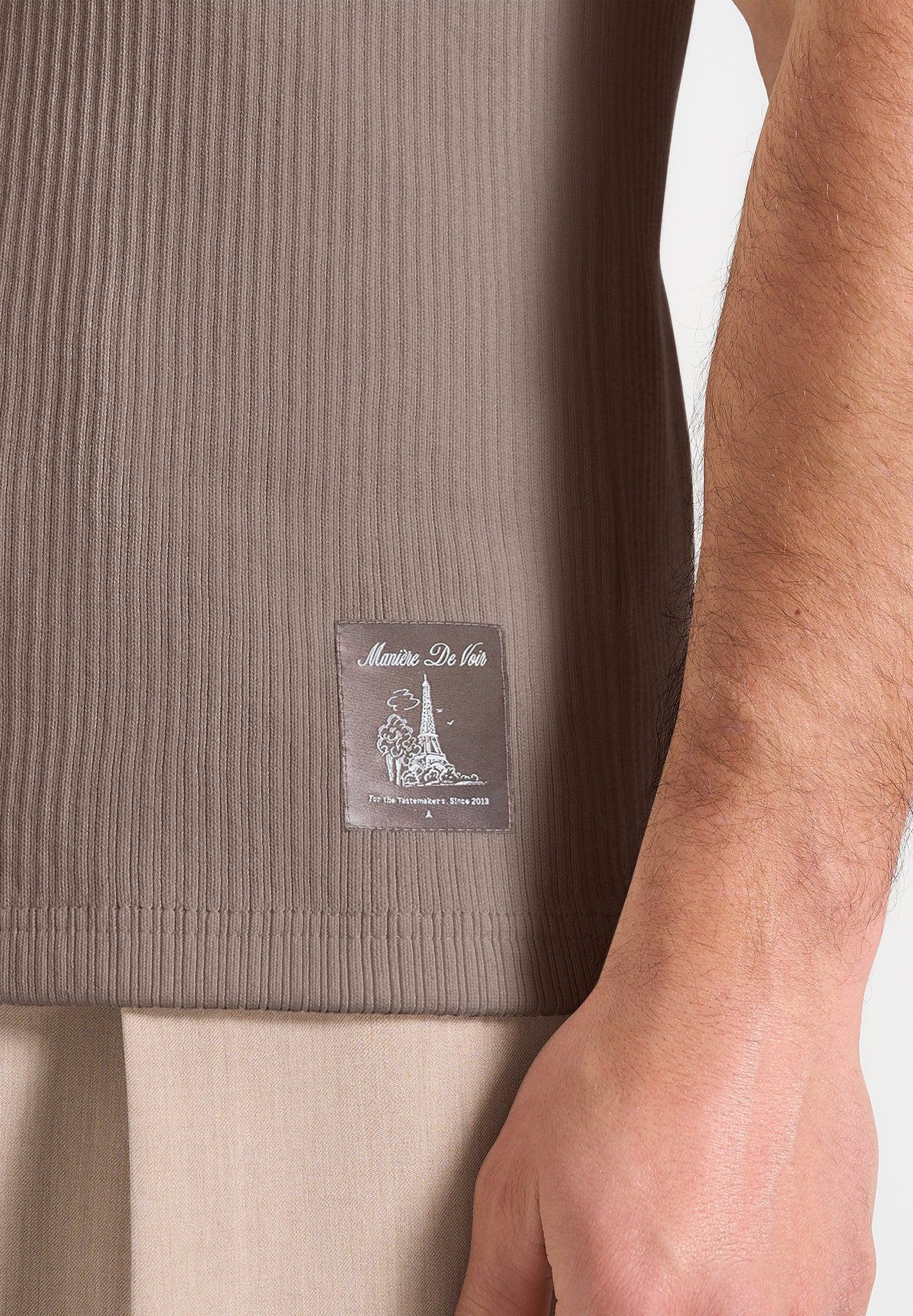 VS001 - Ribbed Cotton Vest - Mushroom - Image 3