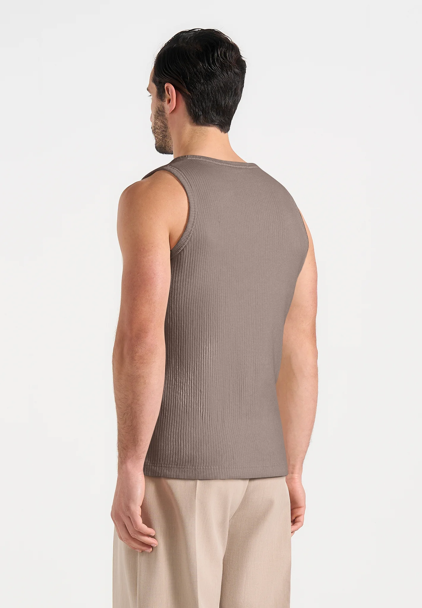 VS001 - Ribbed Cotton Vest - Mushroom - Image 4