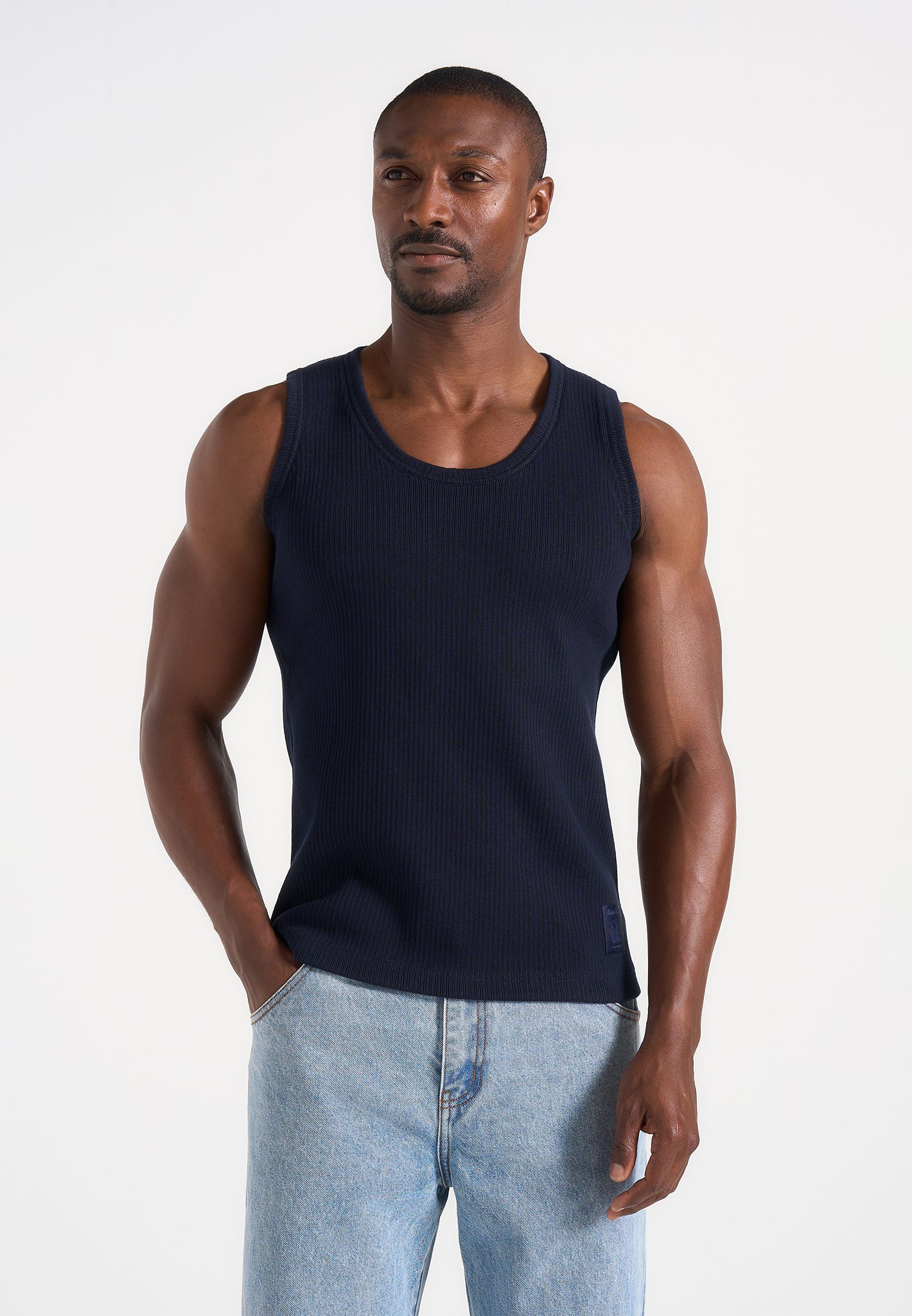 VS001 - Ribbed Cotton Vest - Navy - Image 2