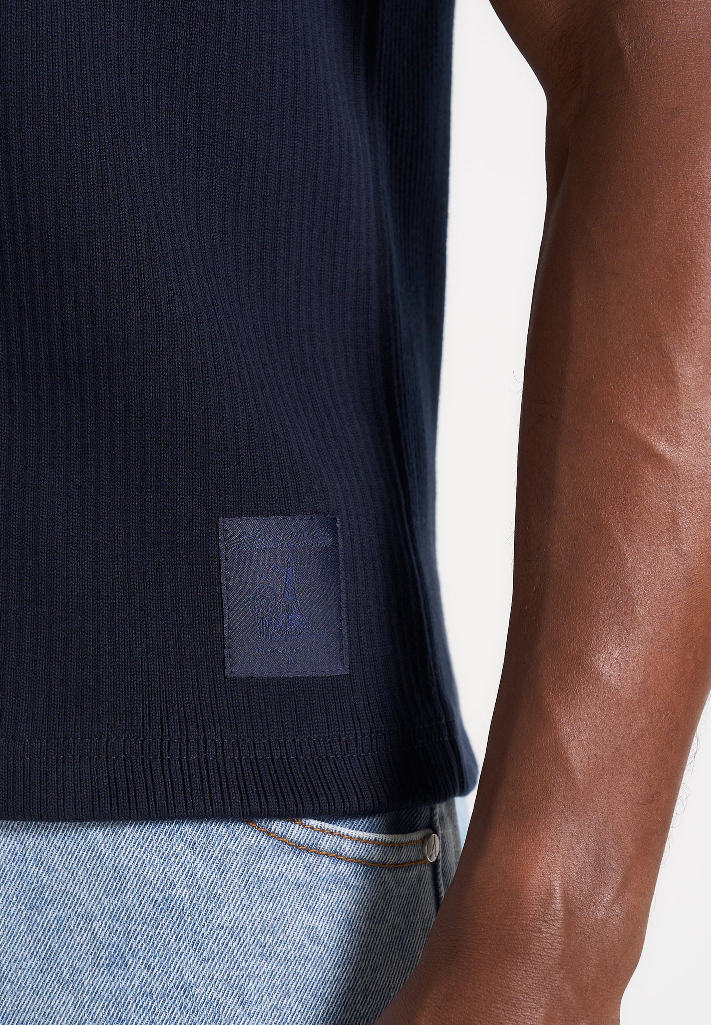 VS001 - Ribbed Cotton Vest - Navy - Image 3