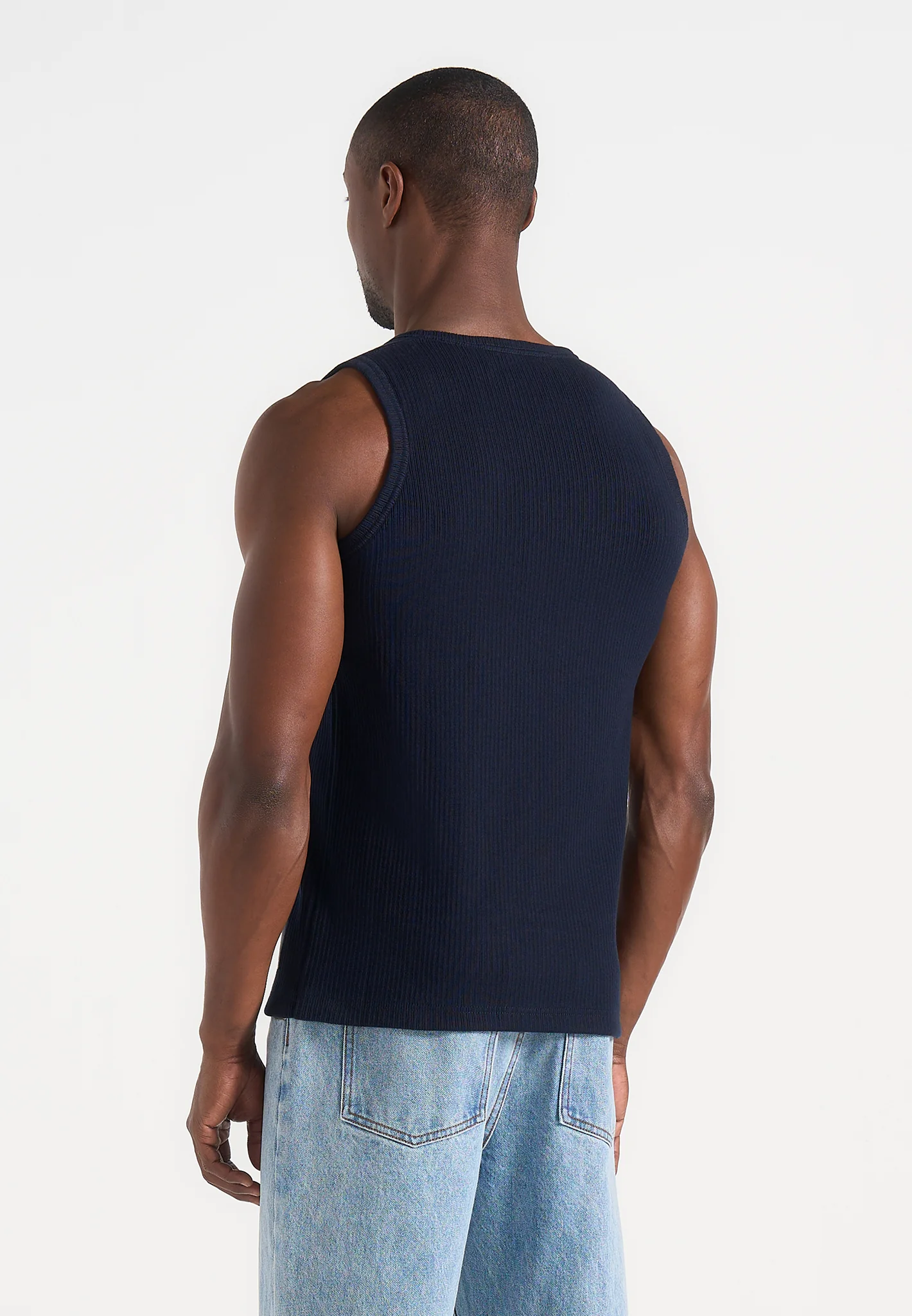 VS001 - Ribbed Cotton Vest - Navy - Image 4