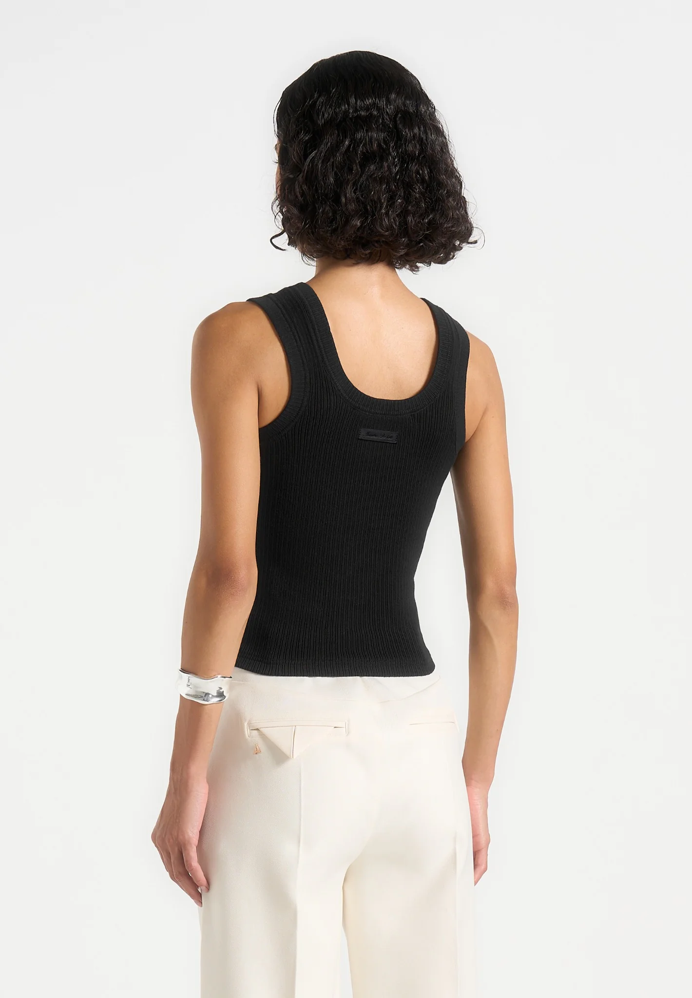 VS001 - Scoop Neck Ribbed Cotton Vest - Black - Image 3