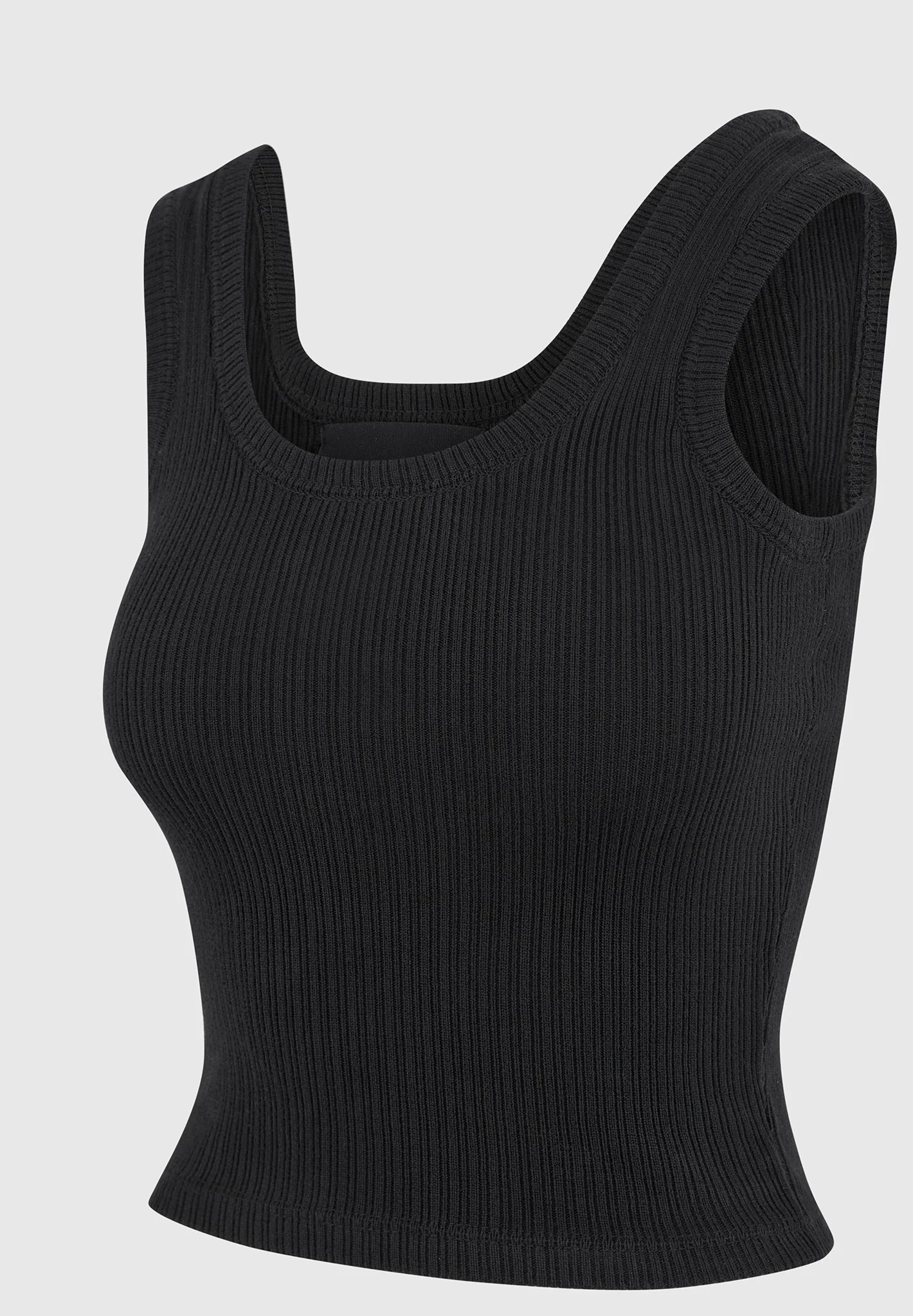 VS001 - Scoop Neck Ribbed Cotton Vest - Black - Image 6