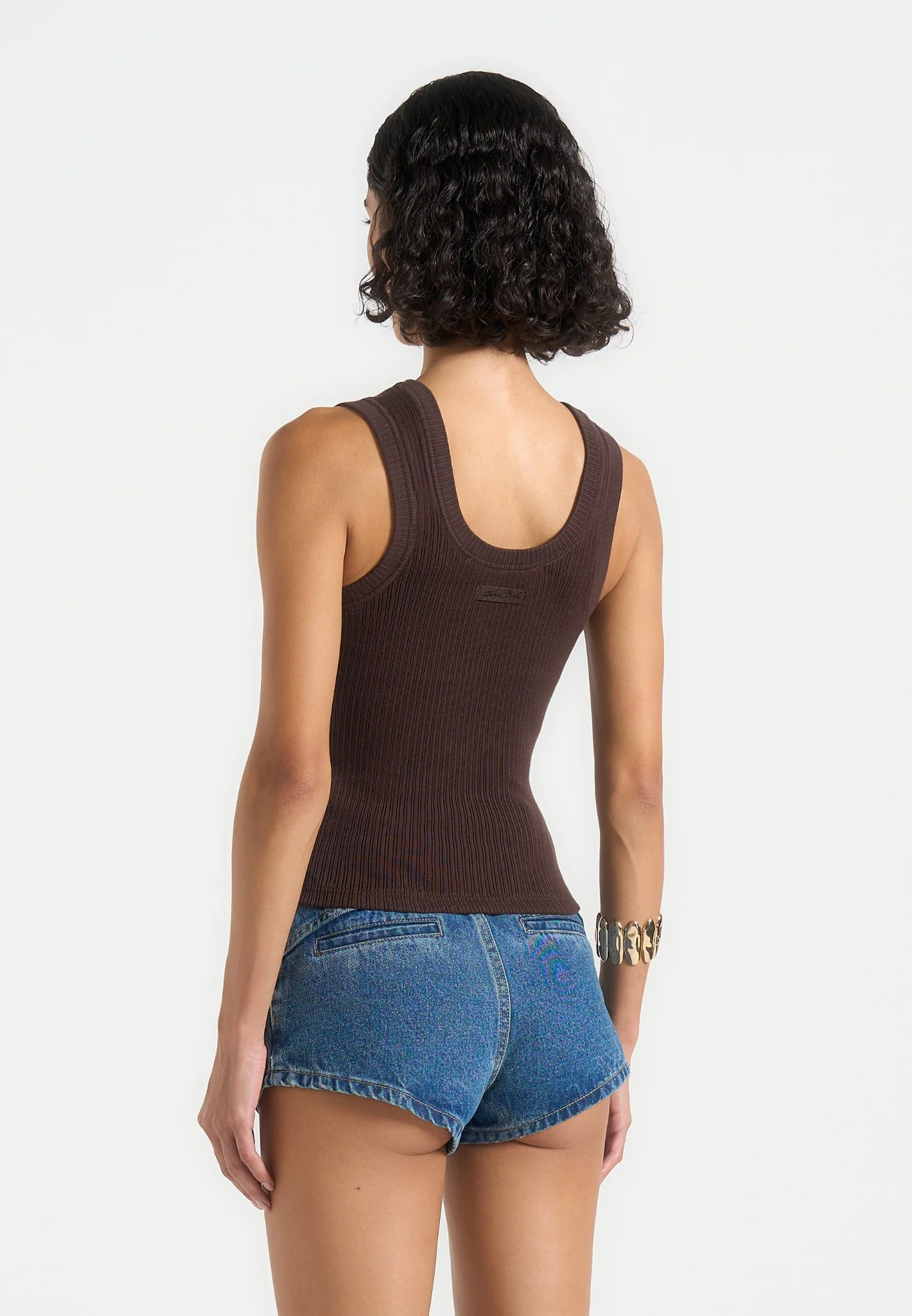 VS001 - Scoop Neck Ribbed Cotton Vest - Brown - Image 3