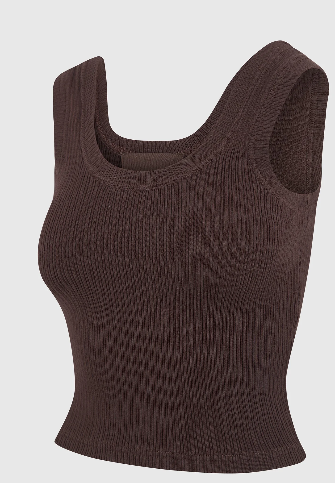 VS001 - Scoop Neck Ribbed Cotton Vest - Brown - Image 6