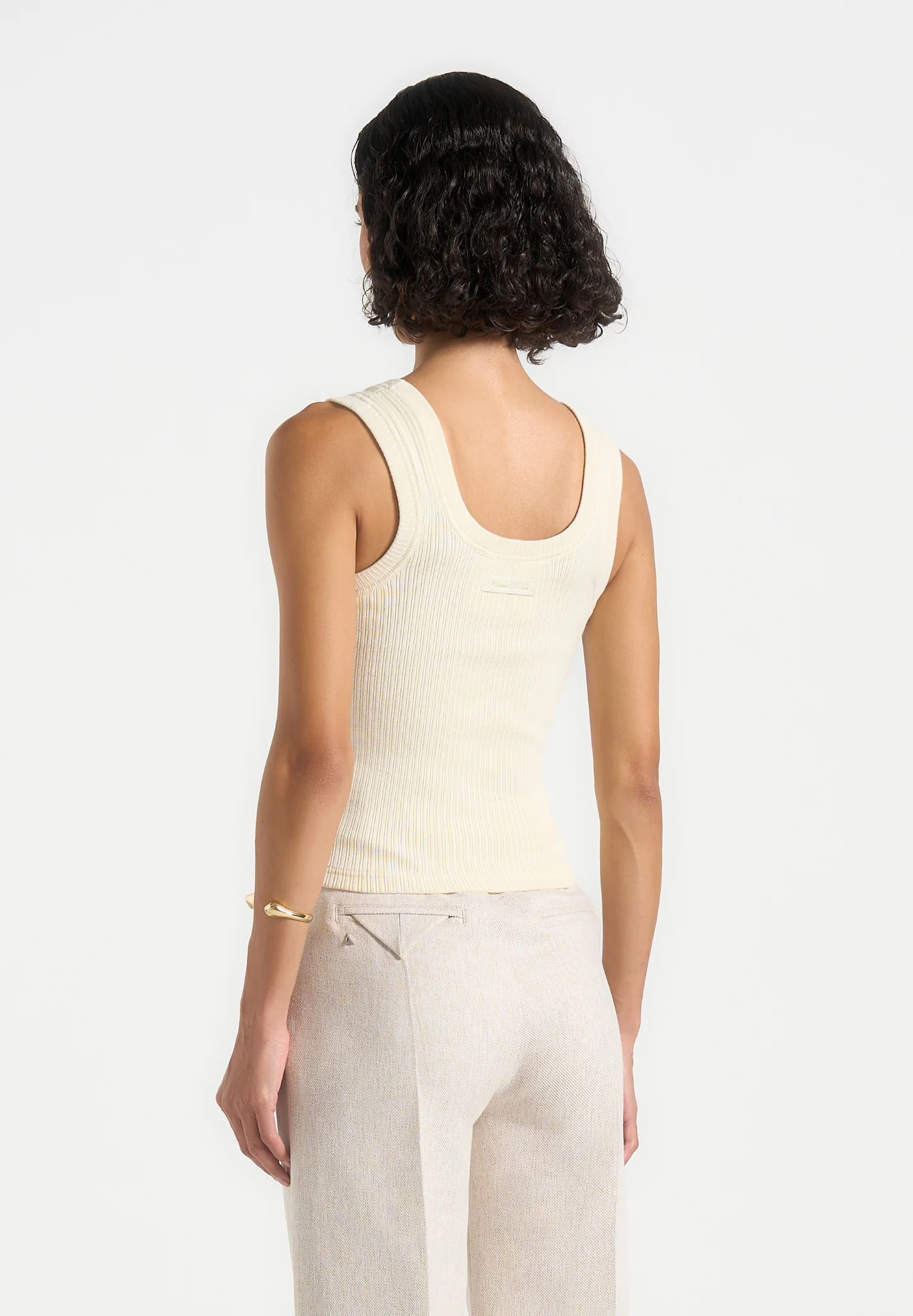 VS001 - Scoop Neck Ribbed Cotton Vest - Cream - Image 3