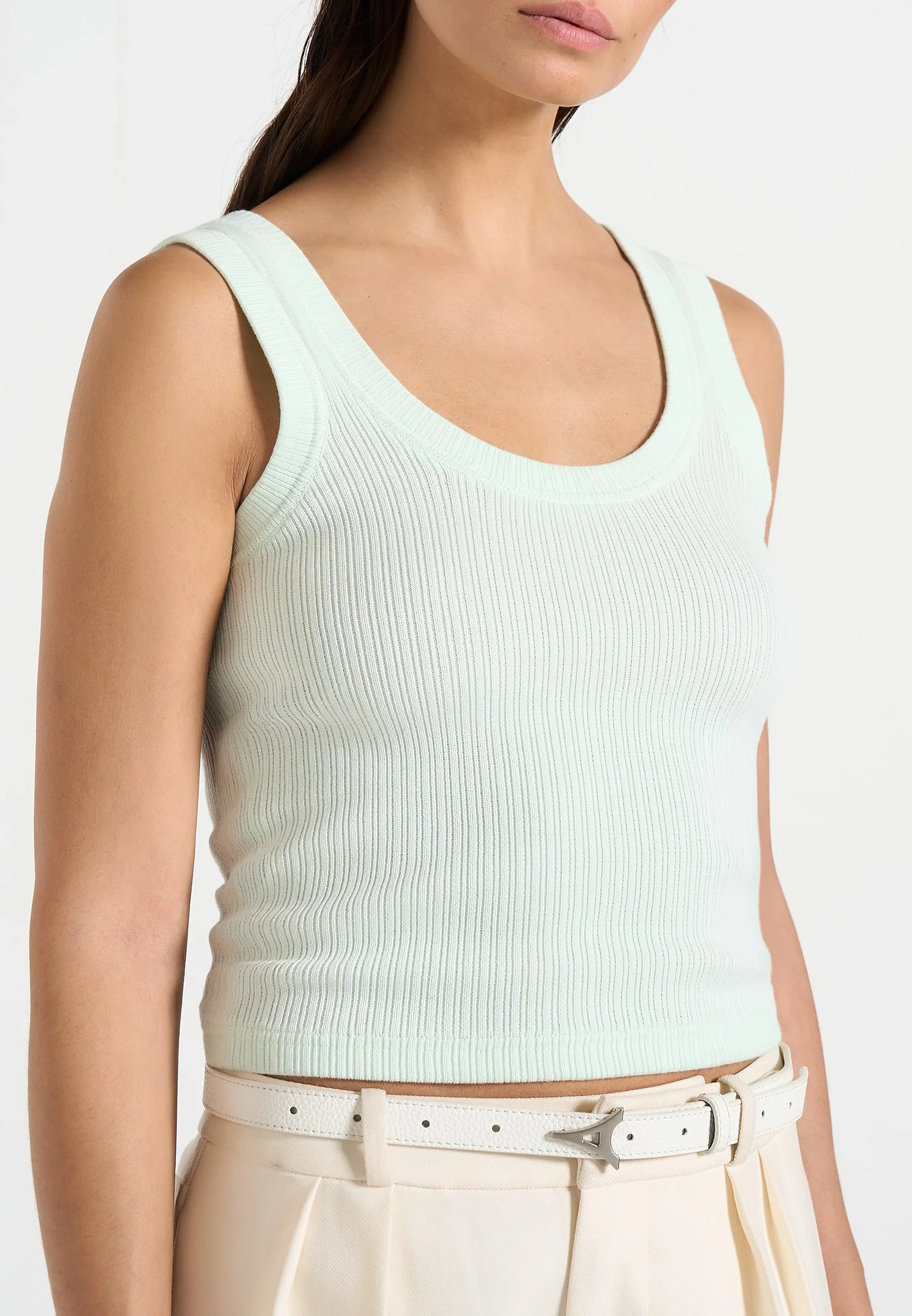 VS001 - Scoop Neck Ribbed Cotton Vest - Mint Green - Image 3