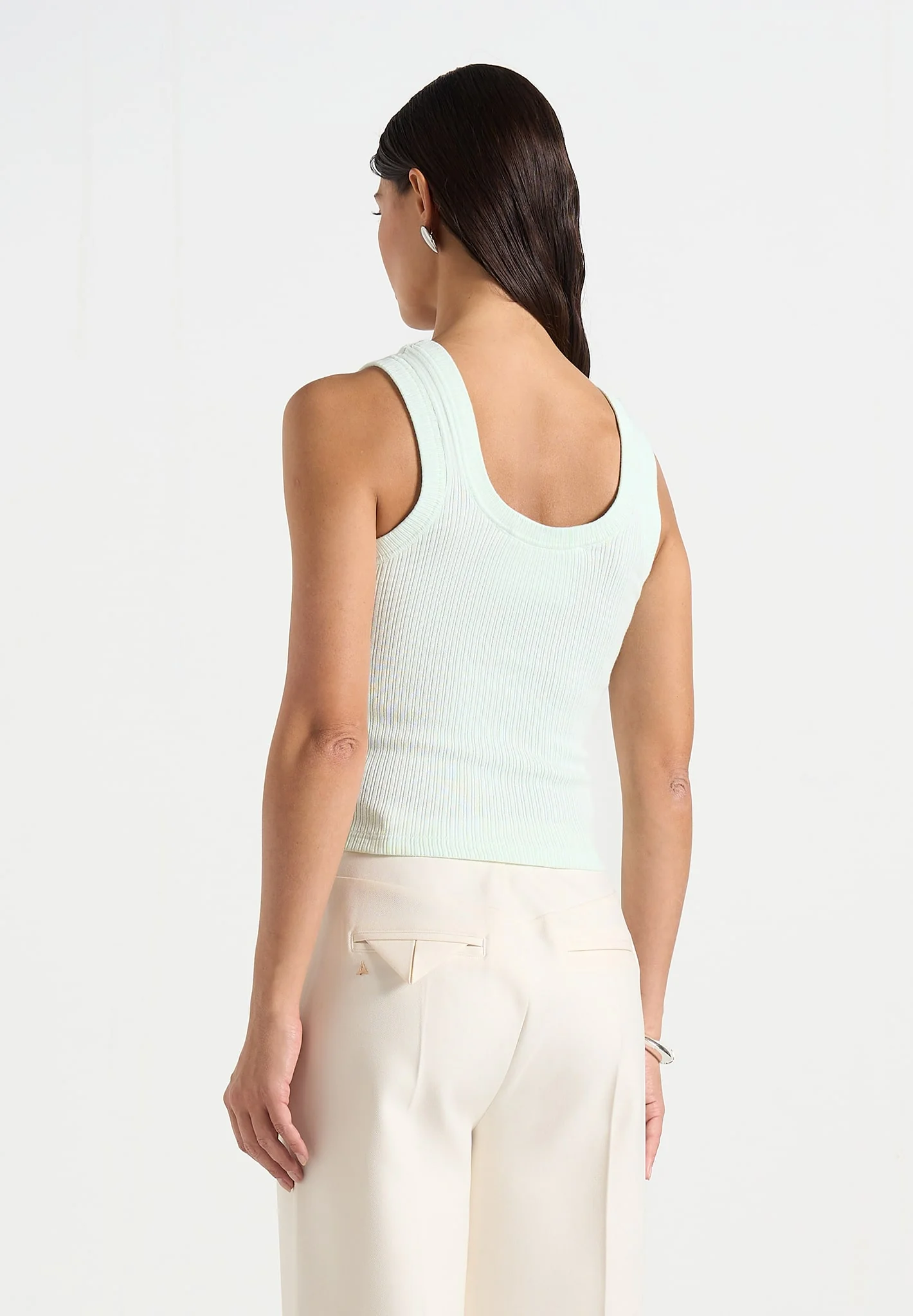 VS001 - Scoop Neck Ribbed Cotton Vest - Mint Green - Image 4