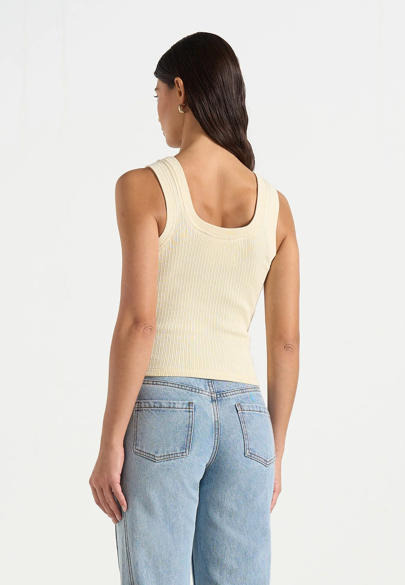 VS001 - Scoop Neck Ribbed Cotton Vest - Pale Yellow - Image 4