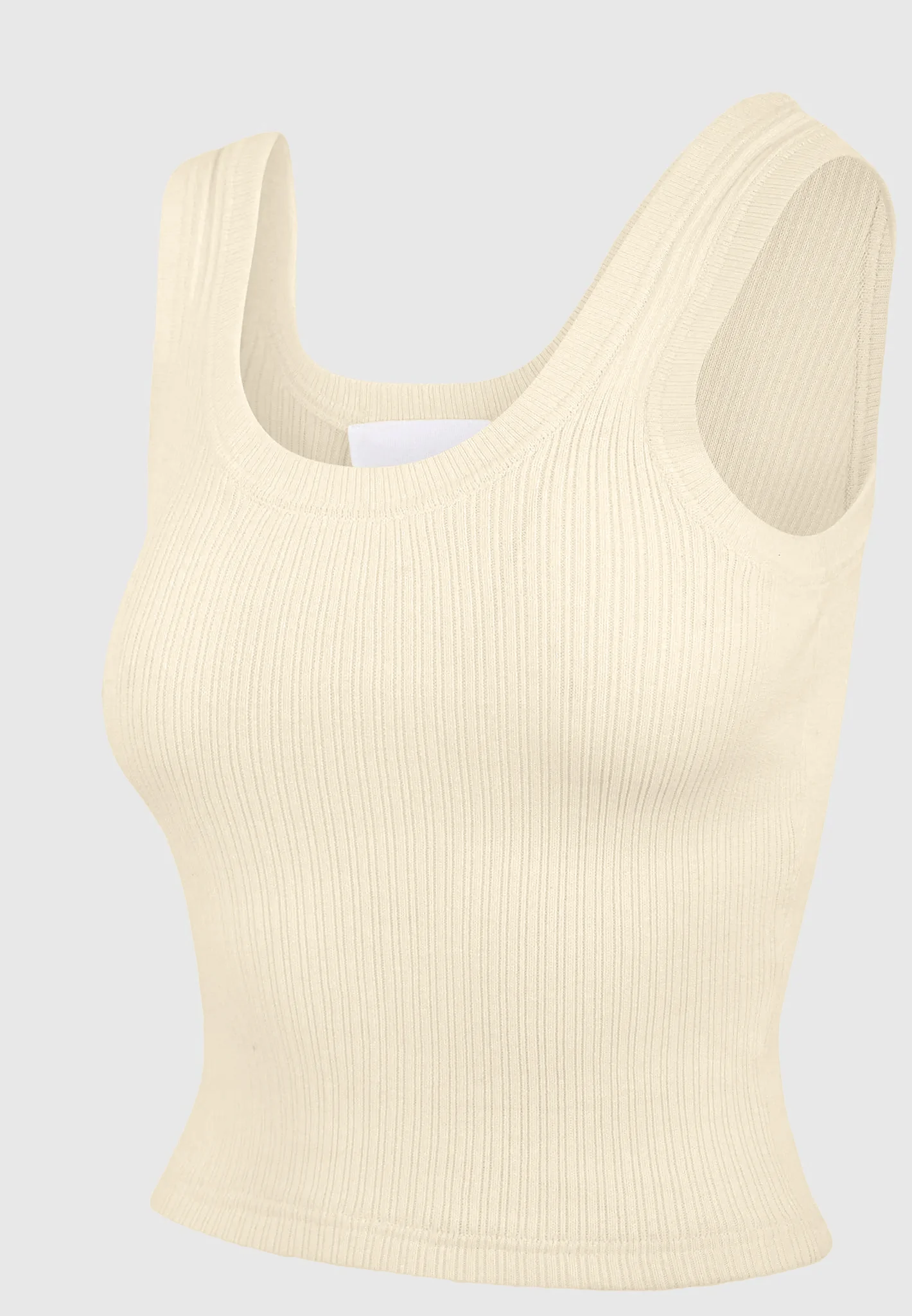 VS001 - Scoop Neck Ribbed Cotton Vest - Pale Yellow - Image 6