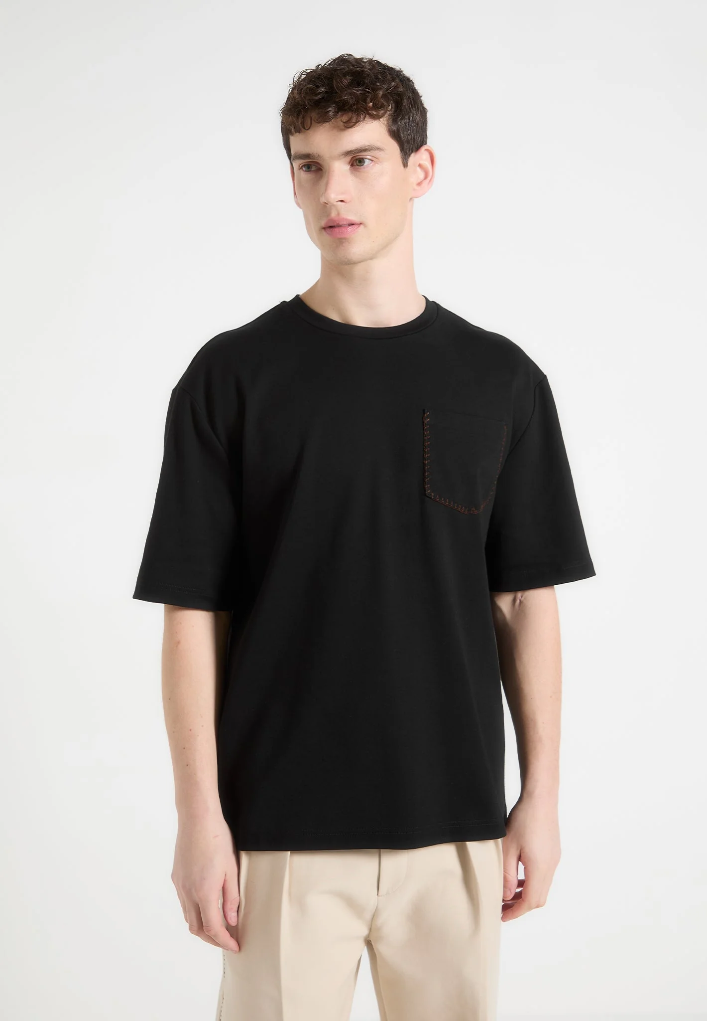 Whipstitch Pocket Cotton T-Shirt - Black