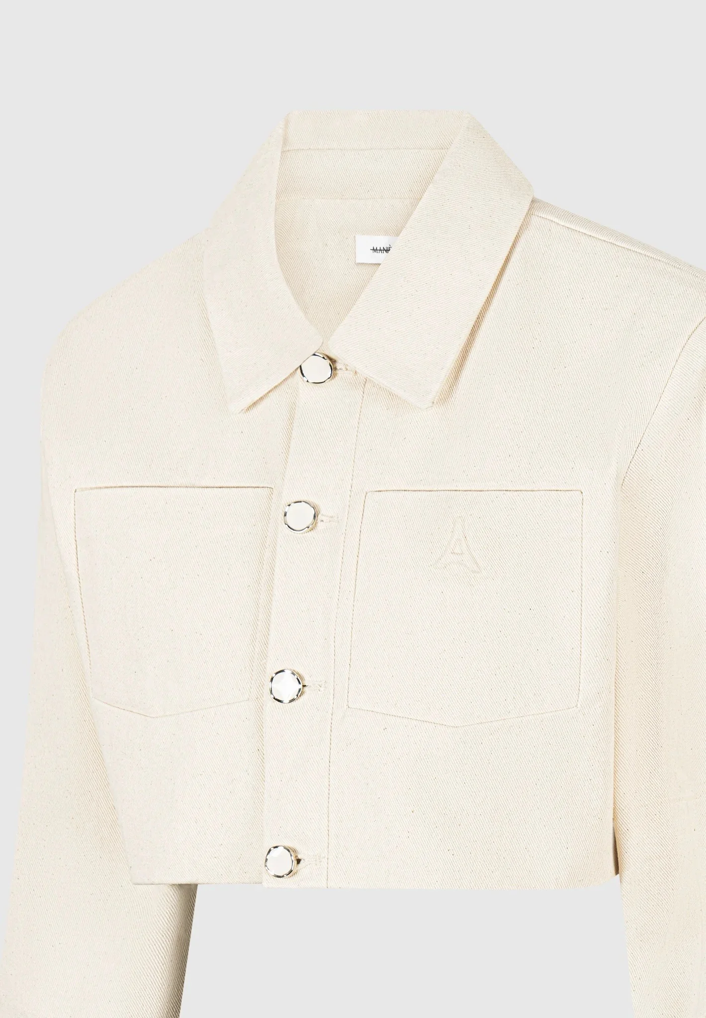 Wide Shoulder Cropped Denim Jacket - Cream - Image 5