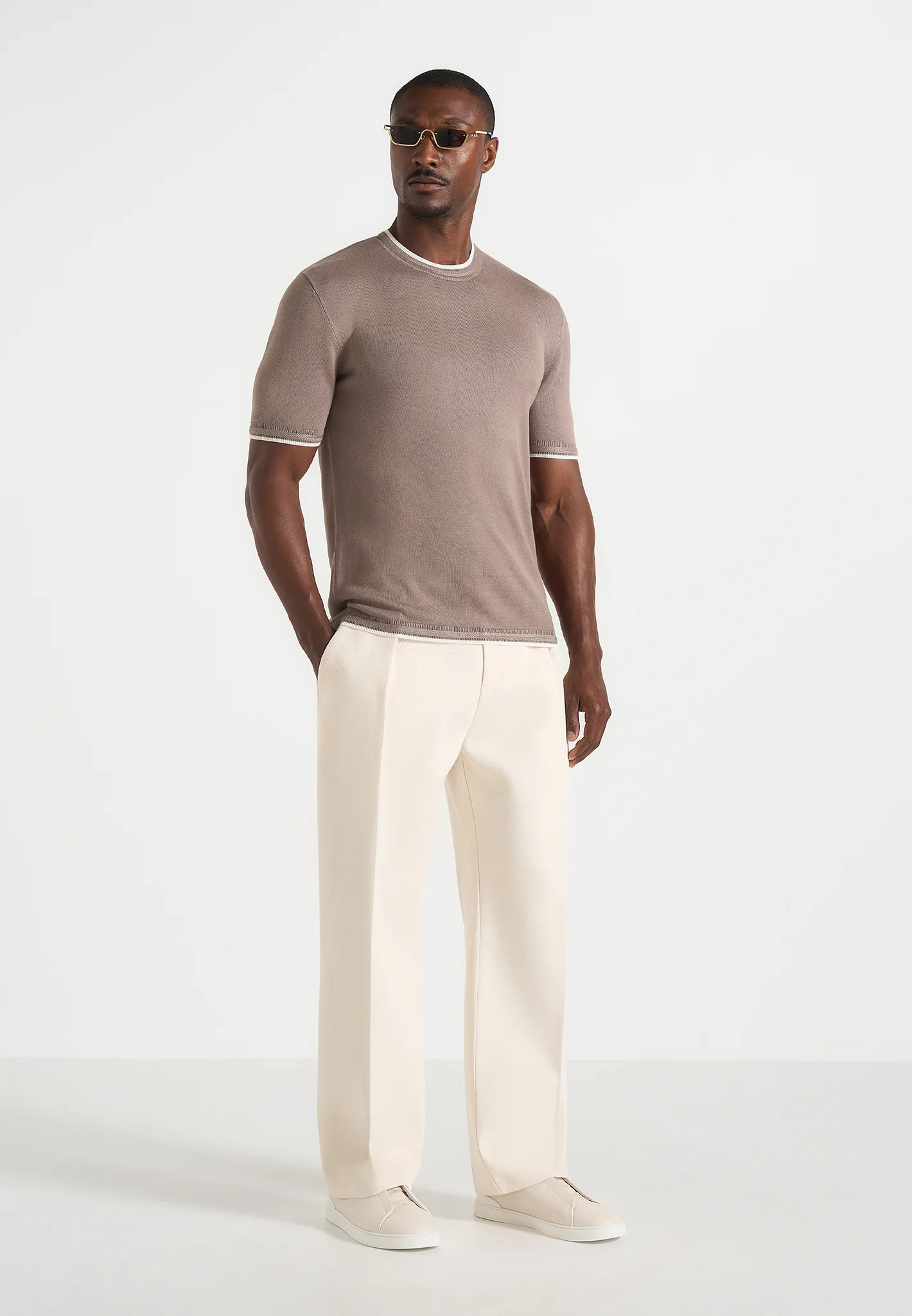 Wyatt - Contrast Knit T-Shirt - Mushroom - Image 2