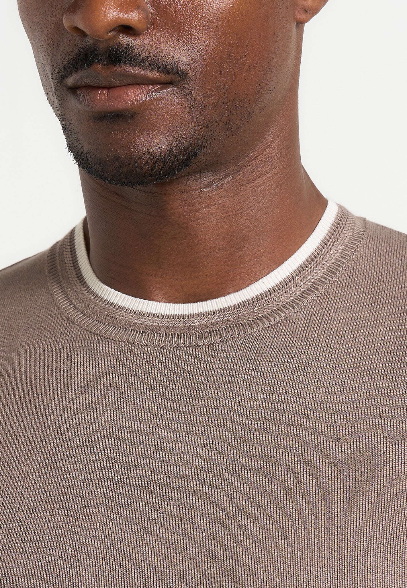 Wyatt - Contrast Knit T-Shirt - Mushroom - Image 3